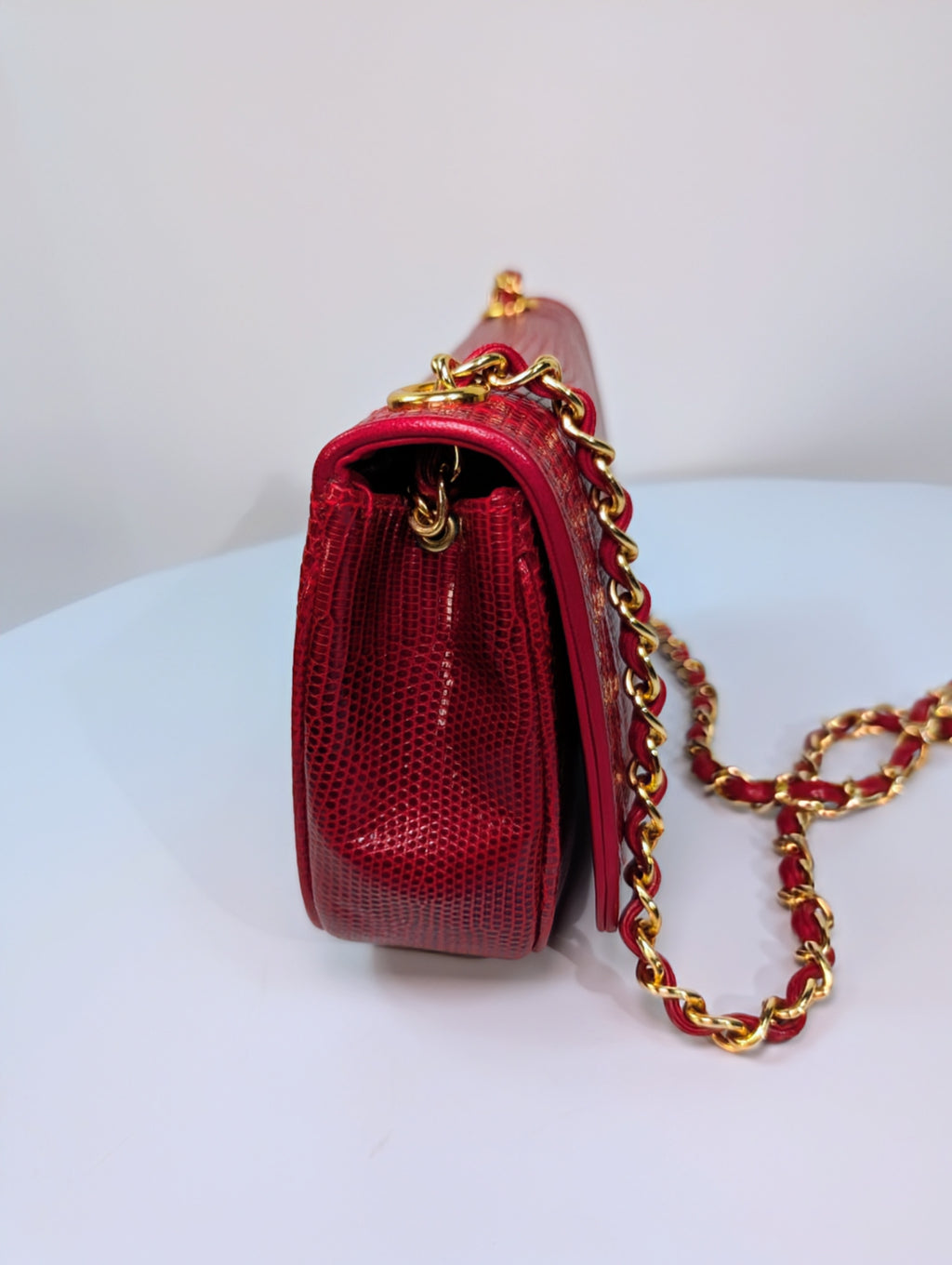 Chanel Rare Vintage Red Lizard Leather Mini Rectangular Flap Bag
