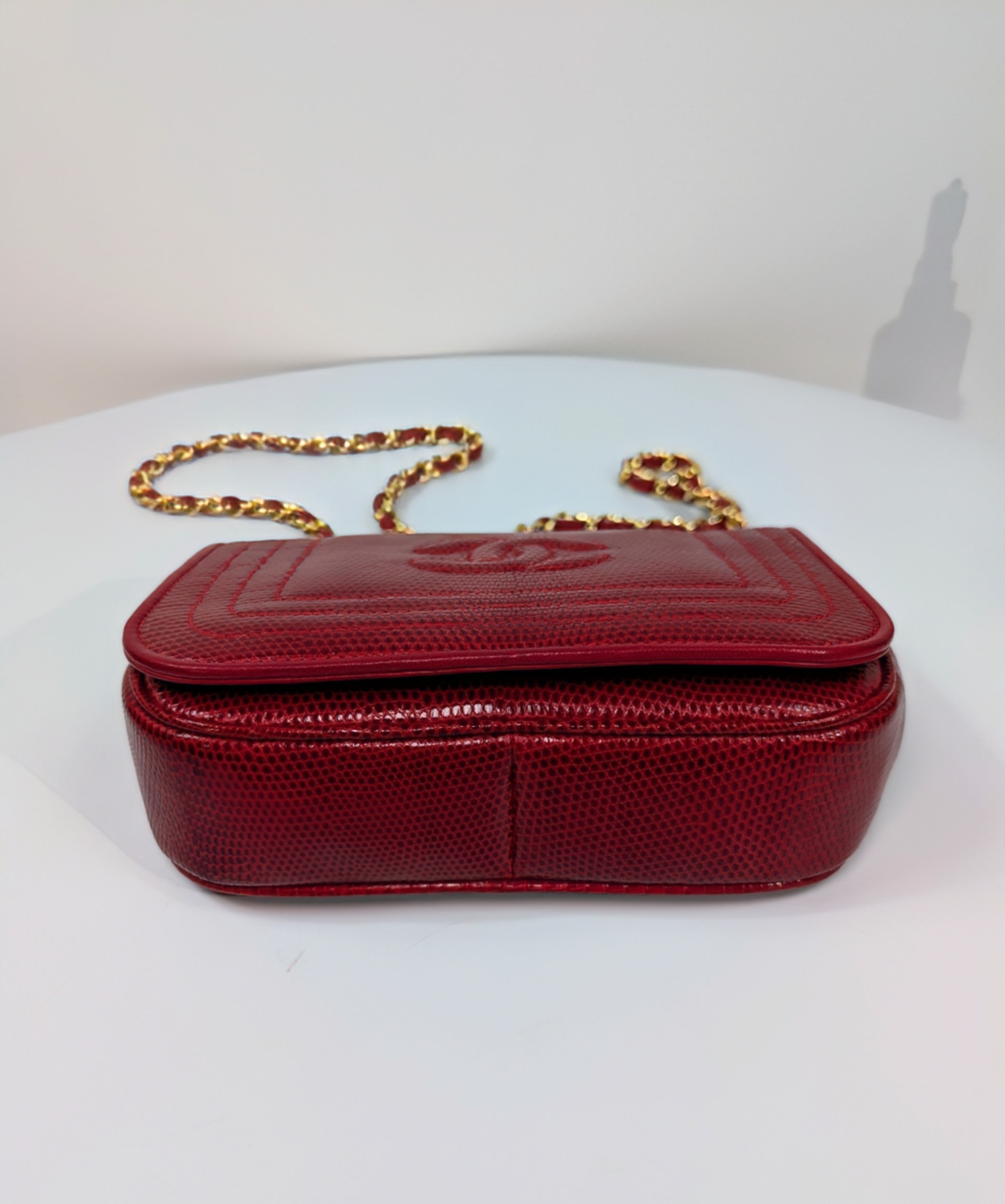 Chanel Rare Vintage Red Lizard Leather Mini Rectangular Flap Bag