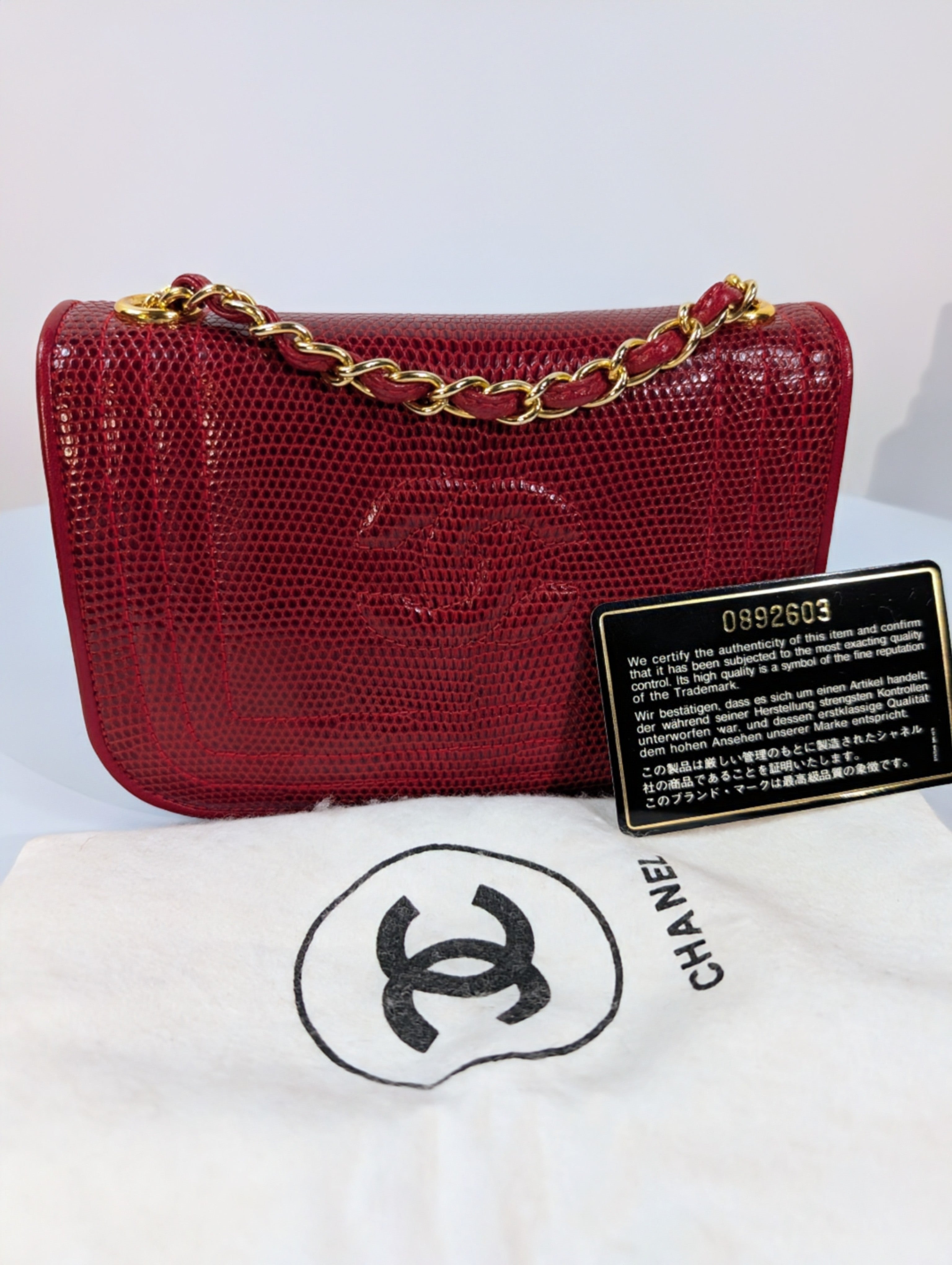 Chanel Rare Vintage Red Lizard Leather Mini Rectangular Flap Bag