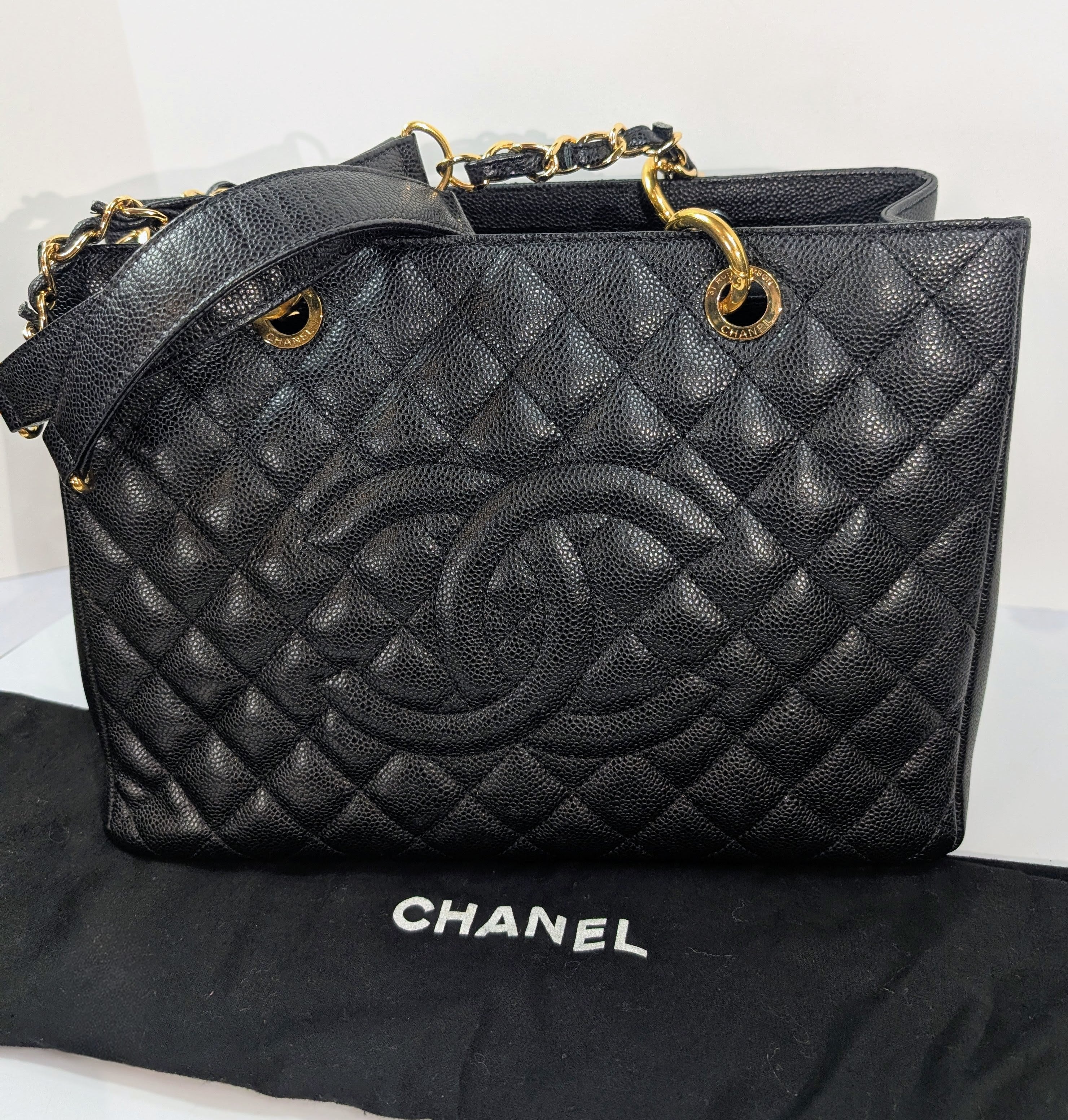 Chanel Black Caviar Leather Quilted Maxi Go Shopping Tote (GST XL)