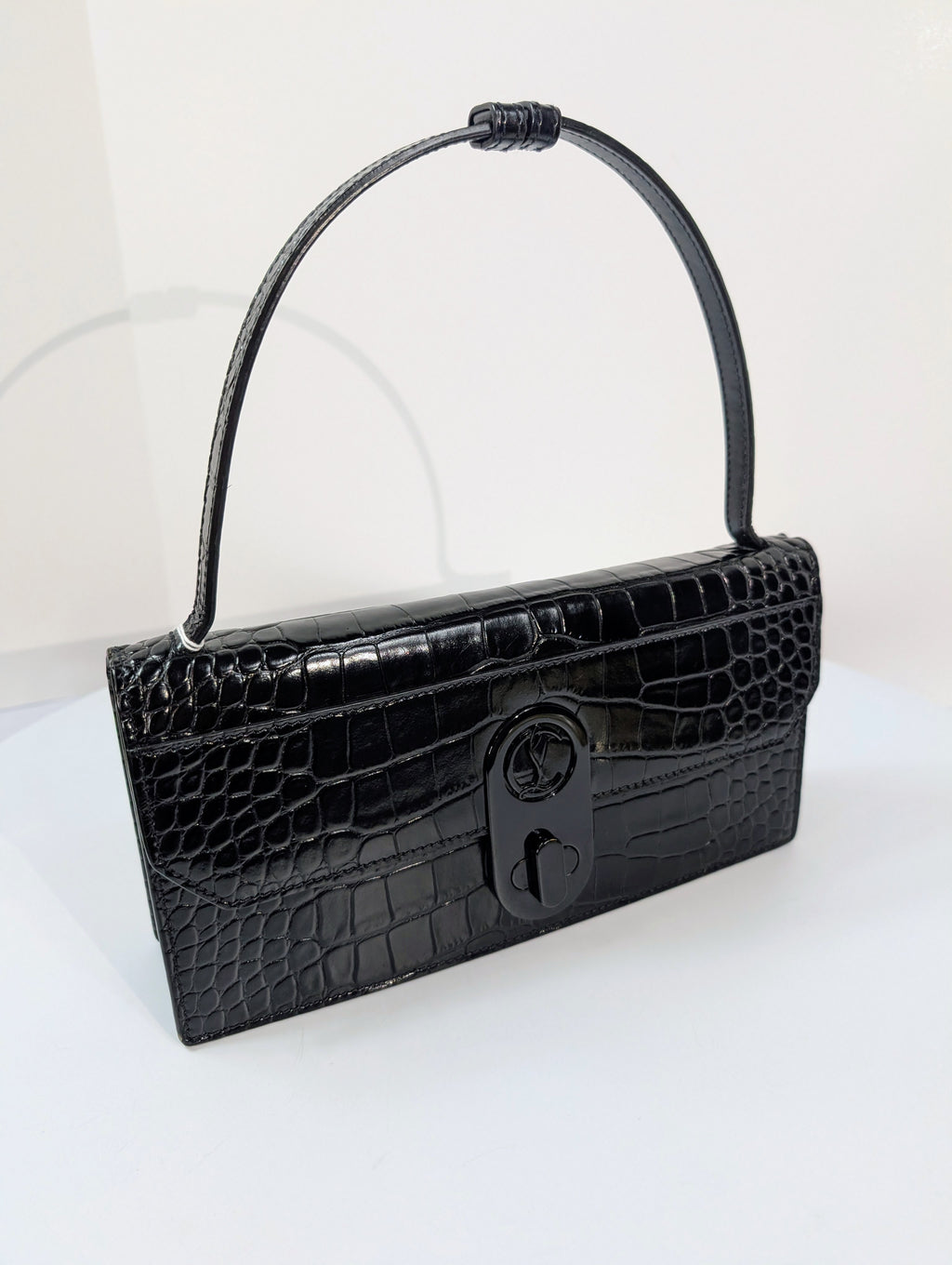 Christian Louboutin Black Elisa Crocodile Embossed Baguette Bag