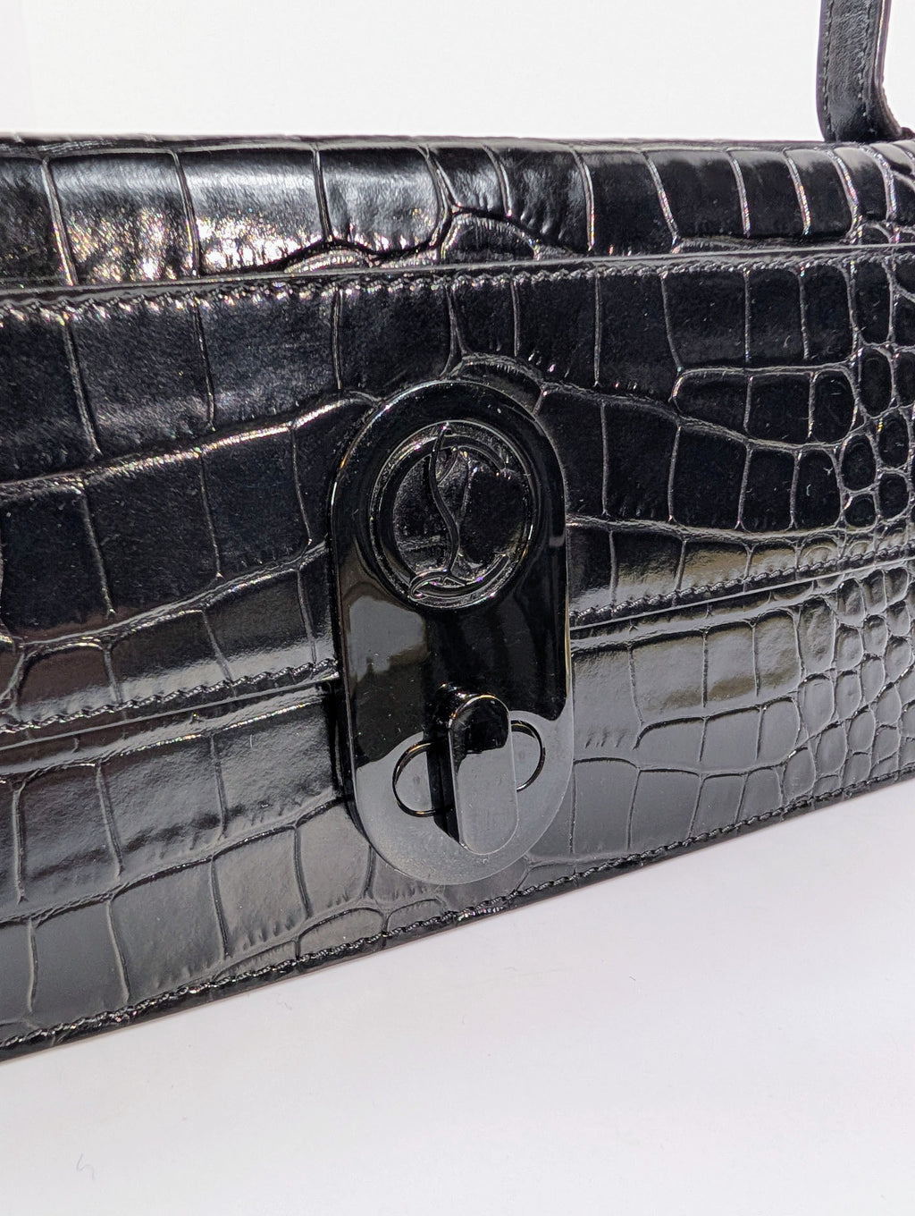 Christian Louboutin Black Elisa Crocodile Embossed Baguette Bag