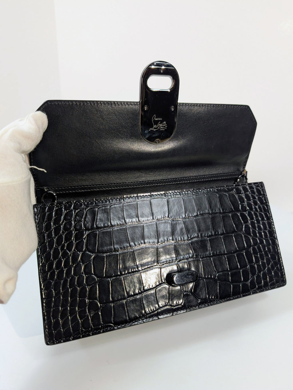 Christian Louboutin Black Elisa Crocodile Embossed Baguette Bag