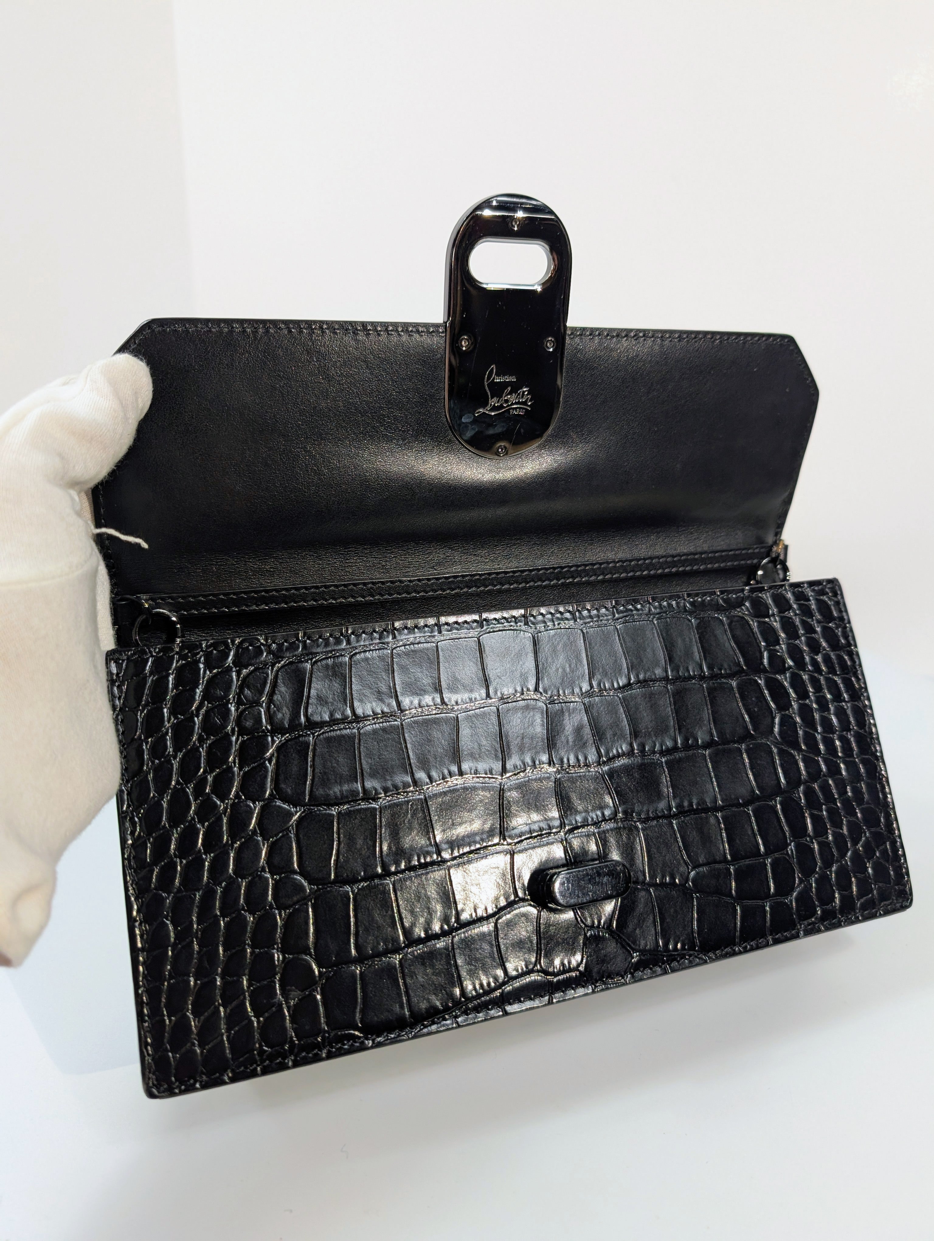 Christian Louboutin Black Elisa Crocodile Embossed Baguette Bag