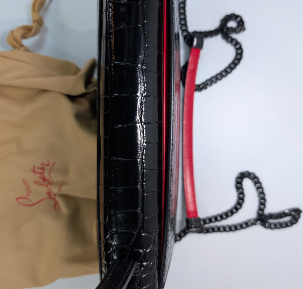 Christian Louboutin Black Elisa Crocodile Embossed Baguette Bag