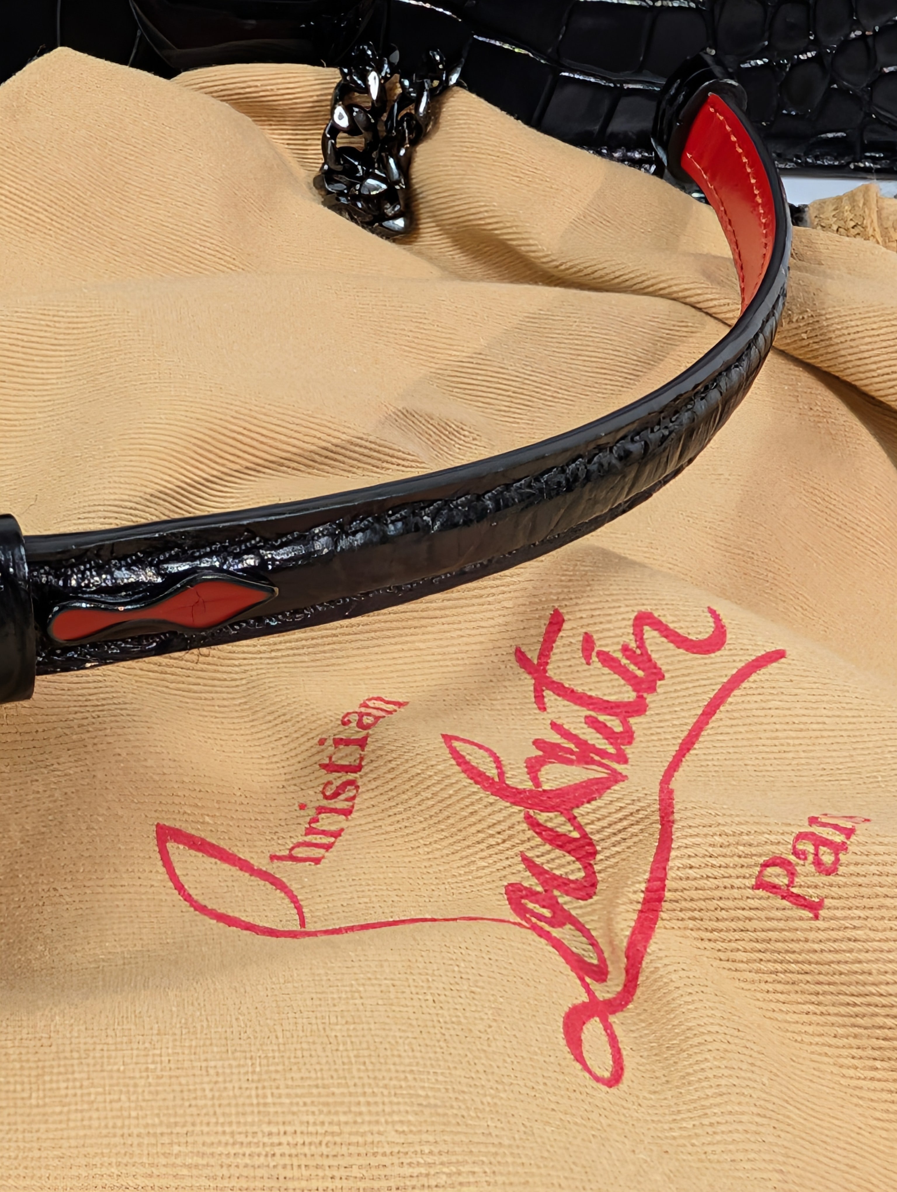 Christian Louboutin Black Elisa Crocodile Embossed Baguette Bag