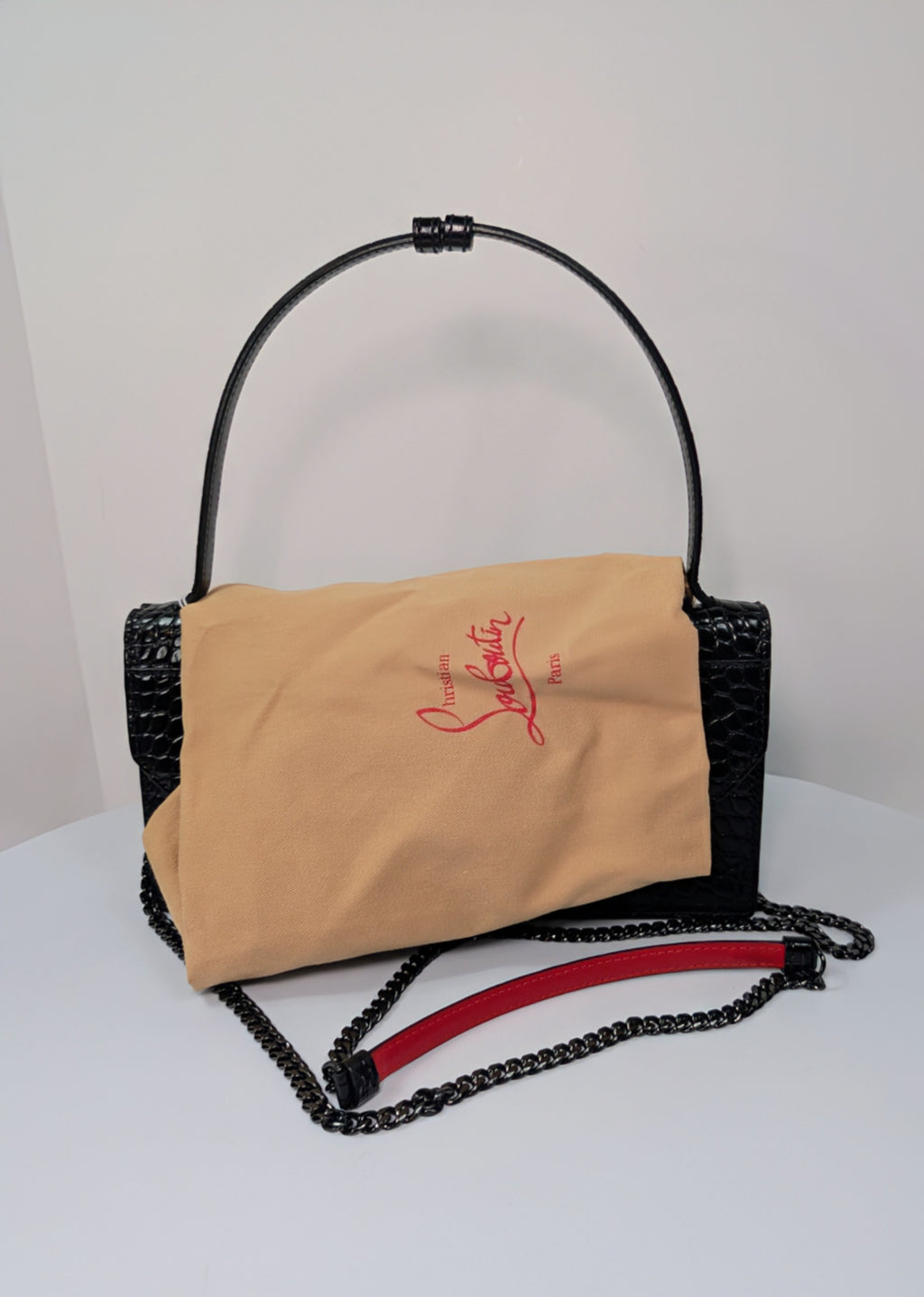 Christian Louboutin Black Elisa Crocodile Embossed Baguette Bag