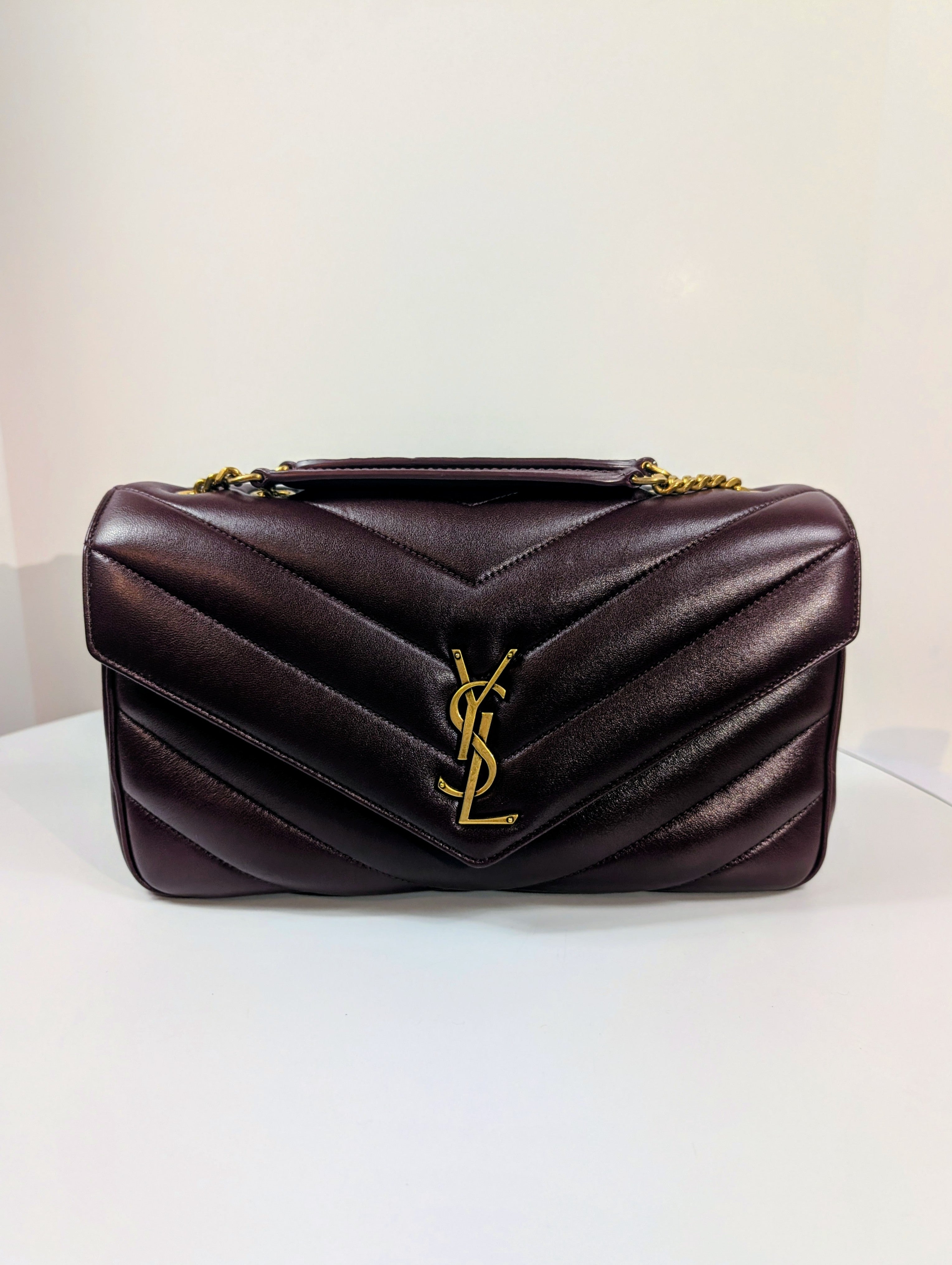 YSL Saint Laurent Burgundy "Puffer" Quilted Loulou Shoulder Bag Collection