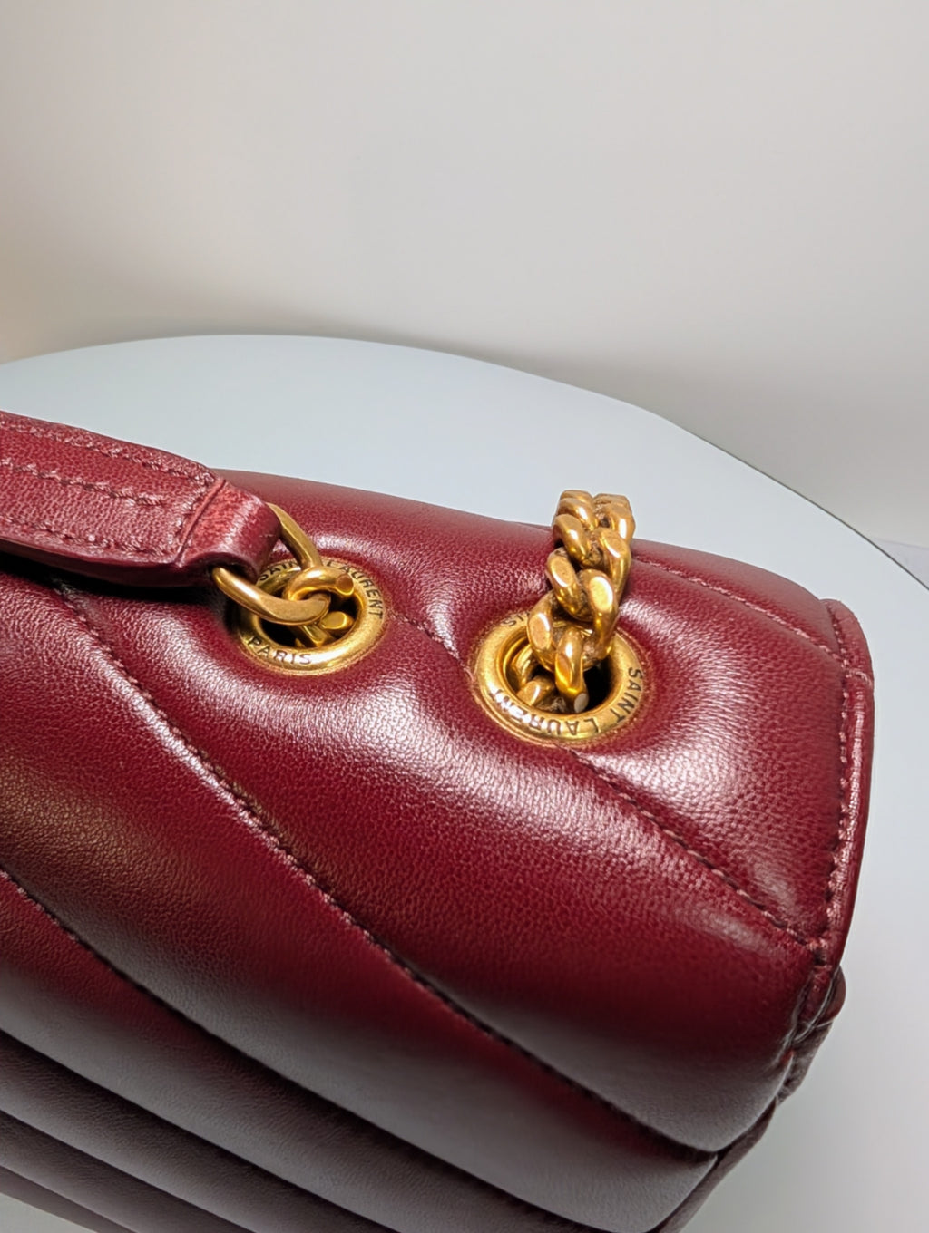 YSL Saint Laurent Burgundy "Puffer" Quilted Loulou Shoulder Bag Collection