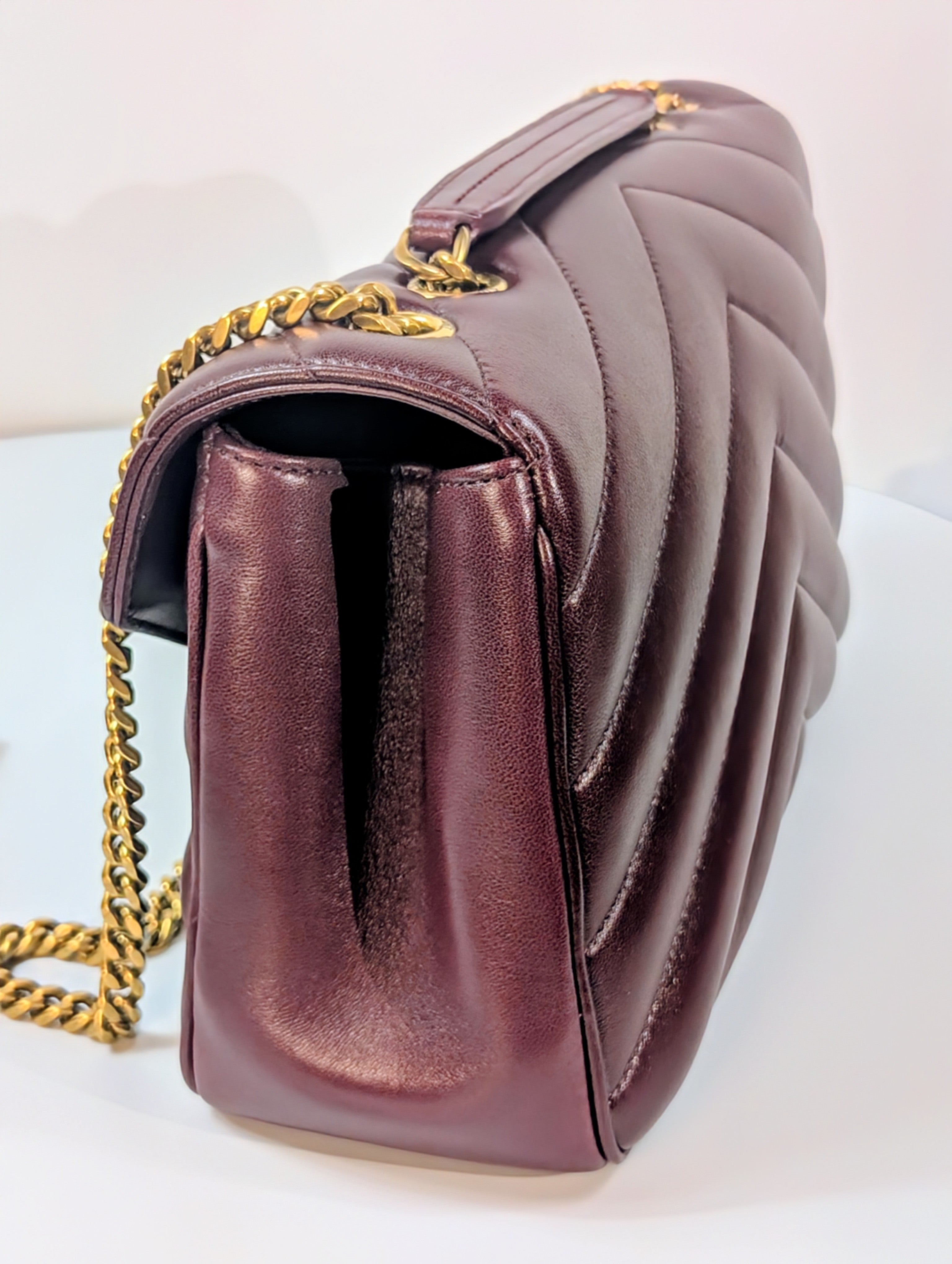 YSL Saint Laurent Burgundy "Puffer" Quilted Loulou Shoulder Bag Collection