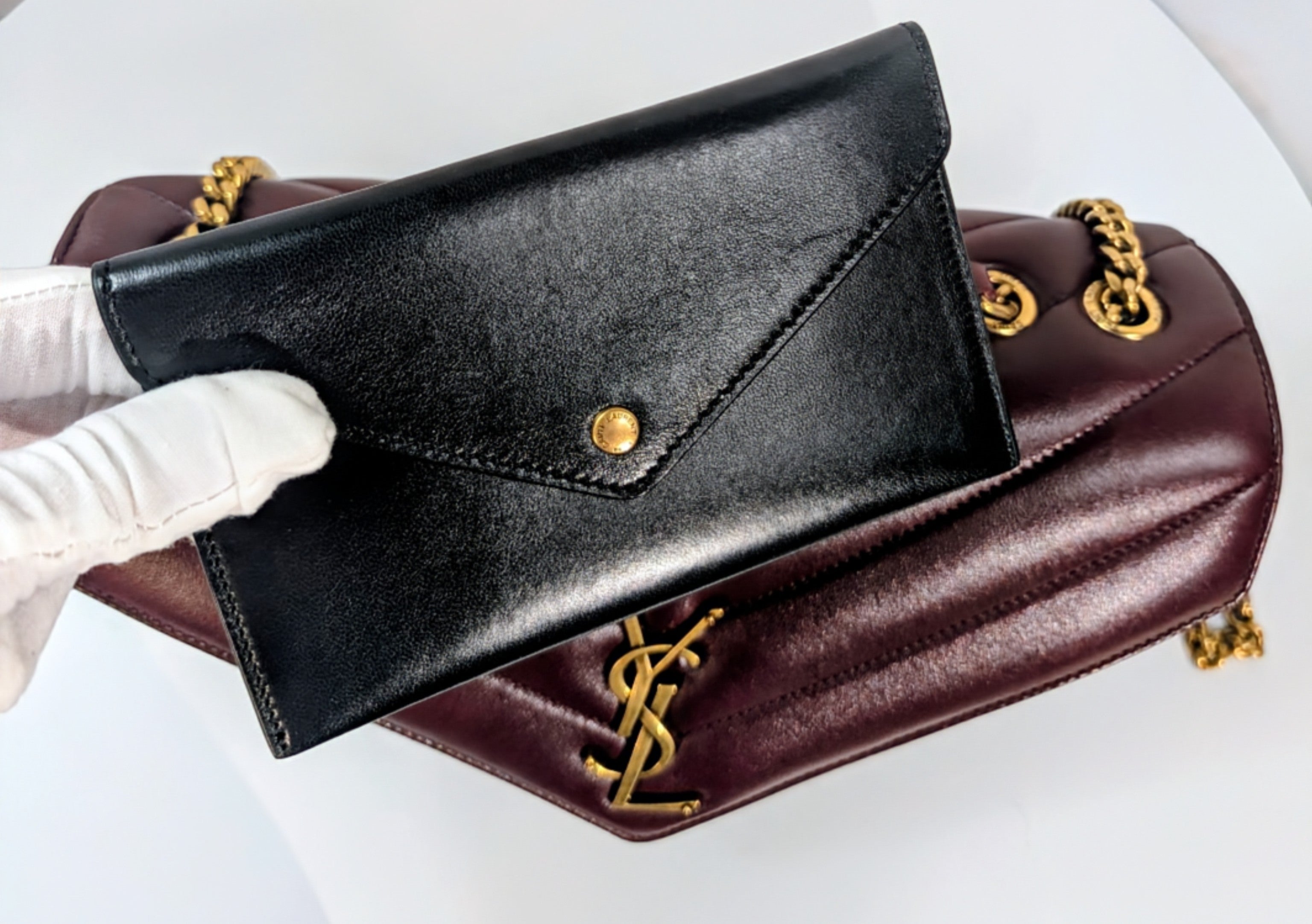 YSL Saint Laurent Burgundy "Puffer" Quilted Loulou Shoulder Bag Collection