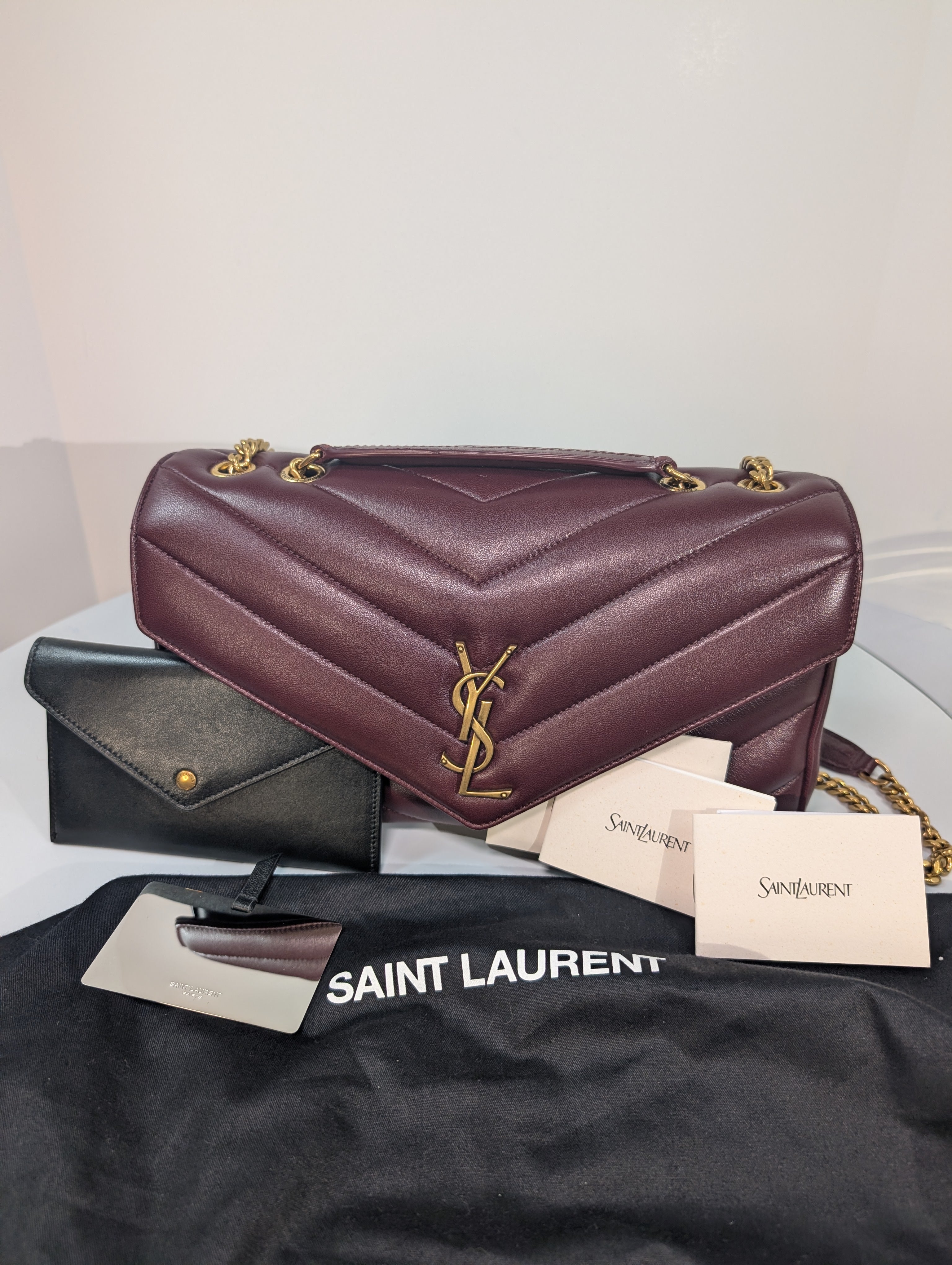 YSL Saint Laurent Burgundy "Puffer" Quilted Loulou Shoulder Bag Collection