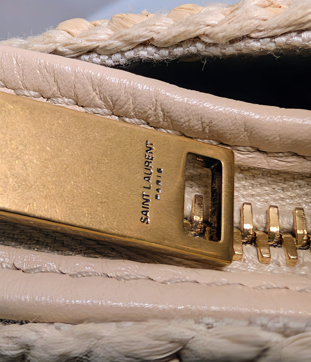 YSL Saint Laurent Light Brown Raffia Crochet Caba Tote Bag with Antiqued Gold Hardware