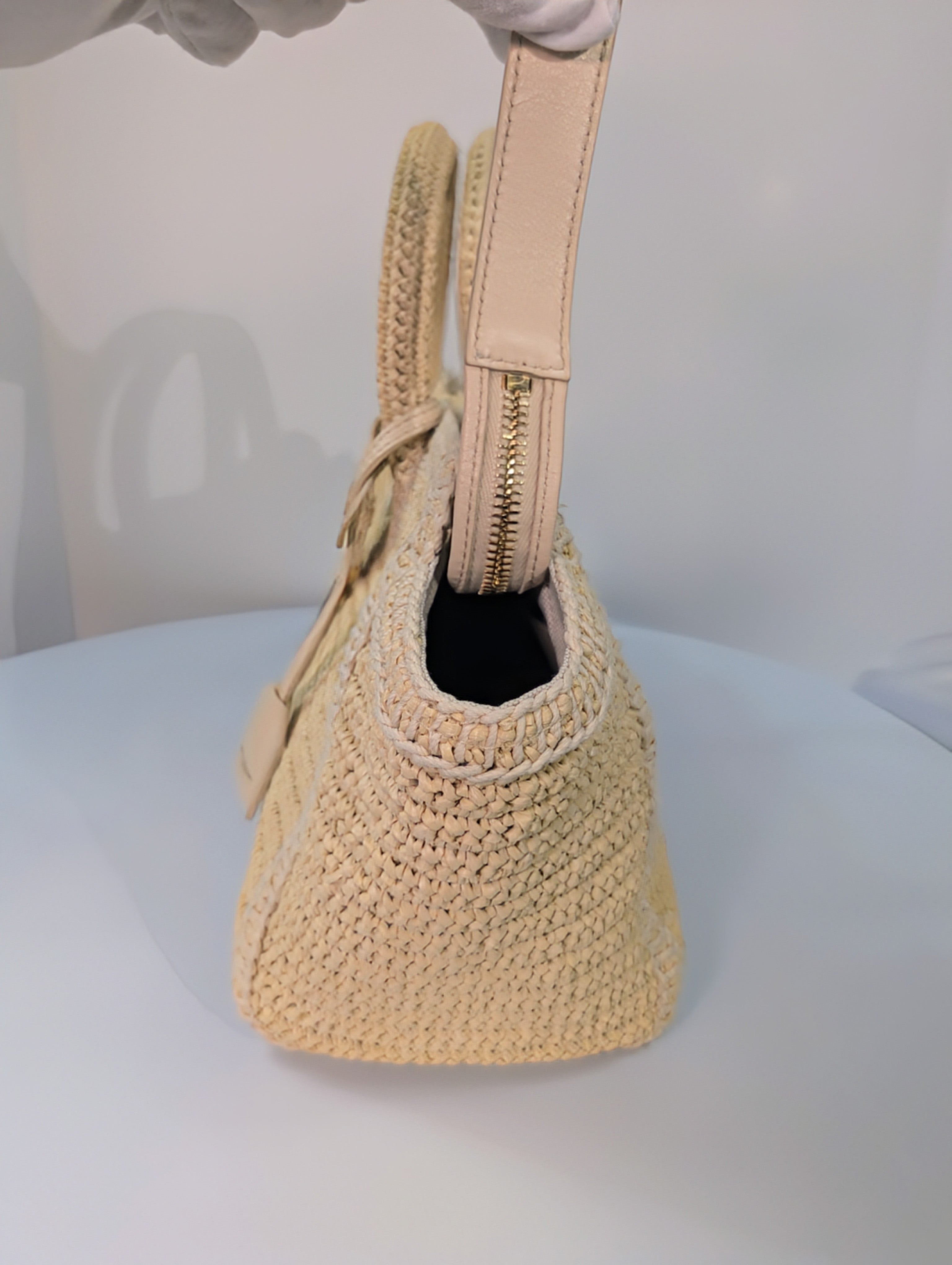 YSL Saint Laurent Light Brown Raffia Crochet Caba Tote Bag with Antiqued Gold Hardware