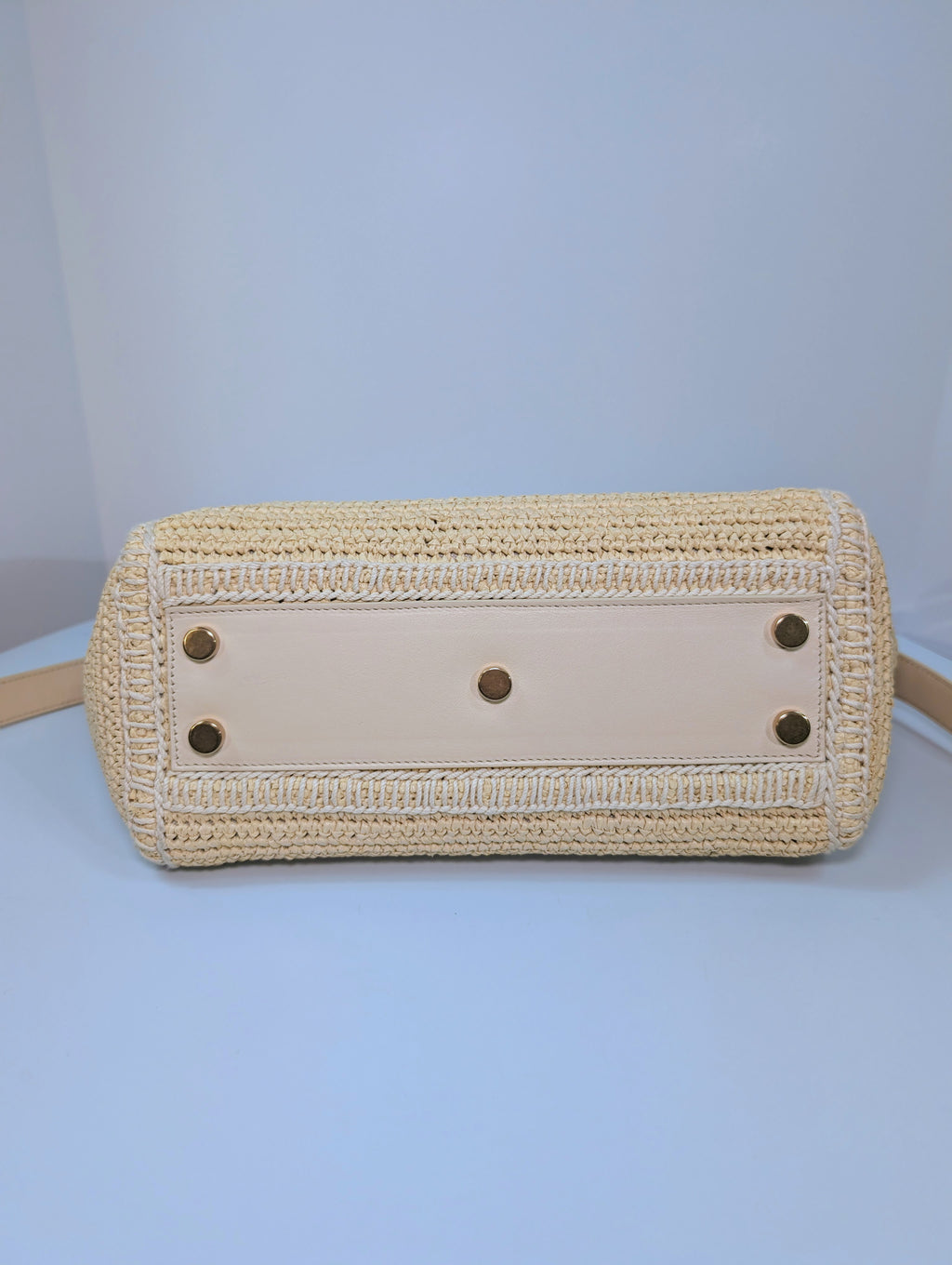 YSL Saint Laurent Light Brown Raffia Crochet Caba Tote Bag with Antiqued Gold Hardware