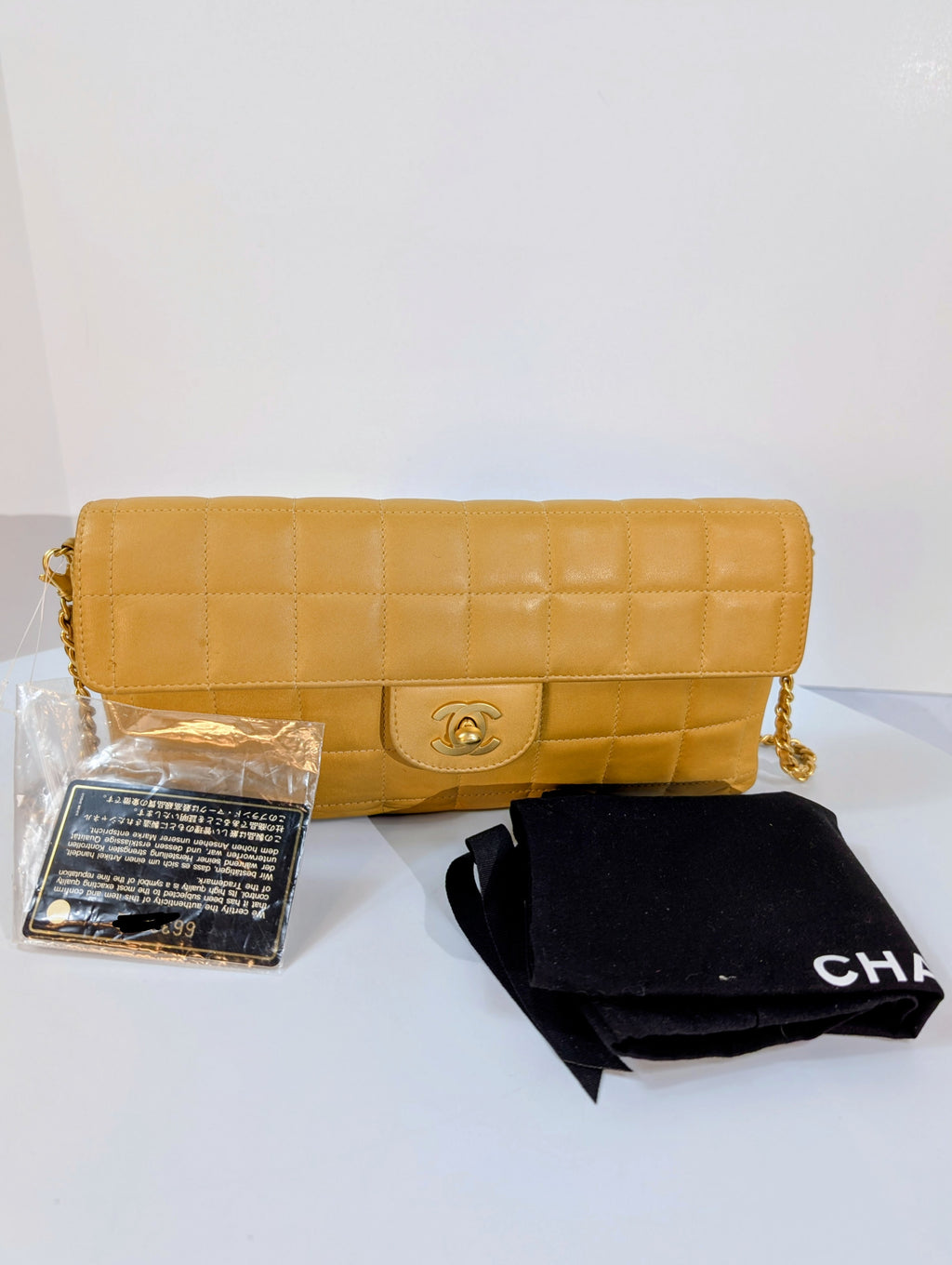 Chanel Vintage Butterscotch “Chocolate Bar” Flap Maxi Clutch
