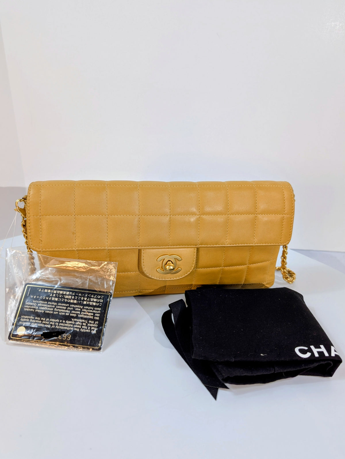 Chanel Vintage Butterscotch “Chocolate Bar” Flap Maxi Clutch