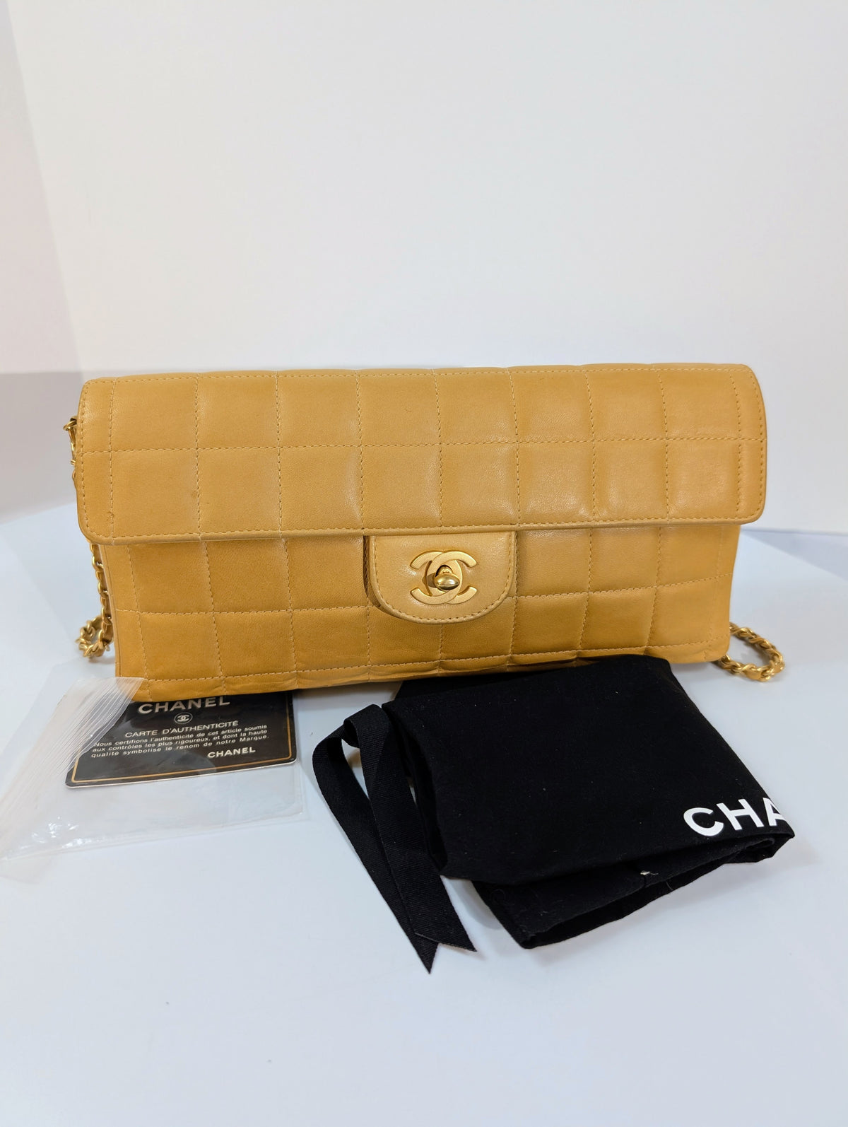Chanel Vintage Butterscotch “Chocolate Bar” Flap Maxi Clutch