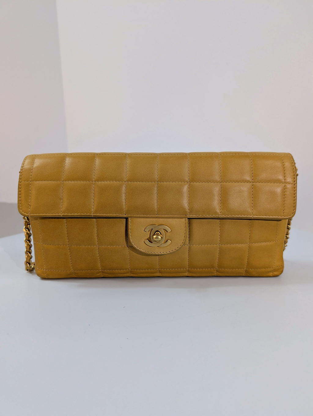 Chanel Vintage Butterscotch “Chocolate Bar” Flap Maxi Clutch