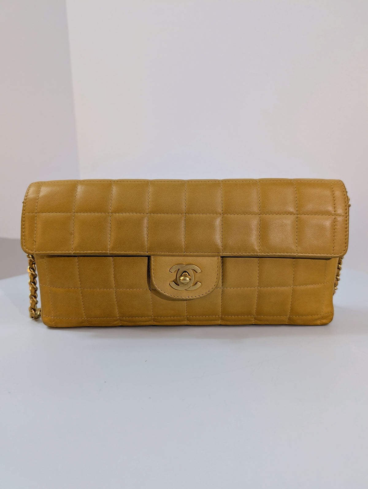 Chanel Vintage Butterscotch “Chocolate Bar” Flap Maxi Clutch