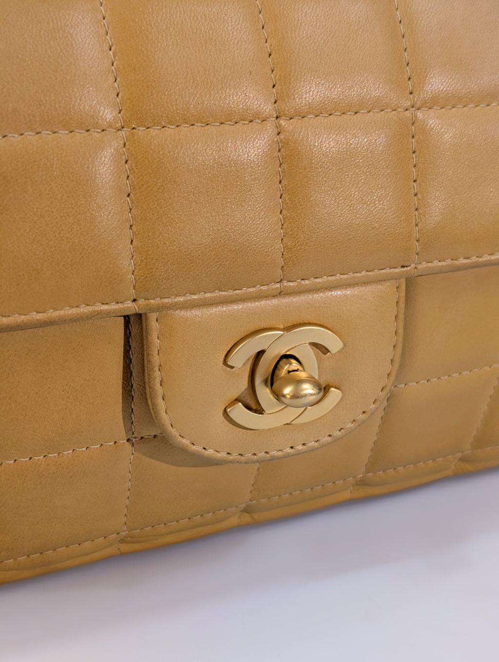 Chanel Vintage Butterscotch “Chocolate Bar” Flap Maxi Clutch