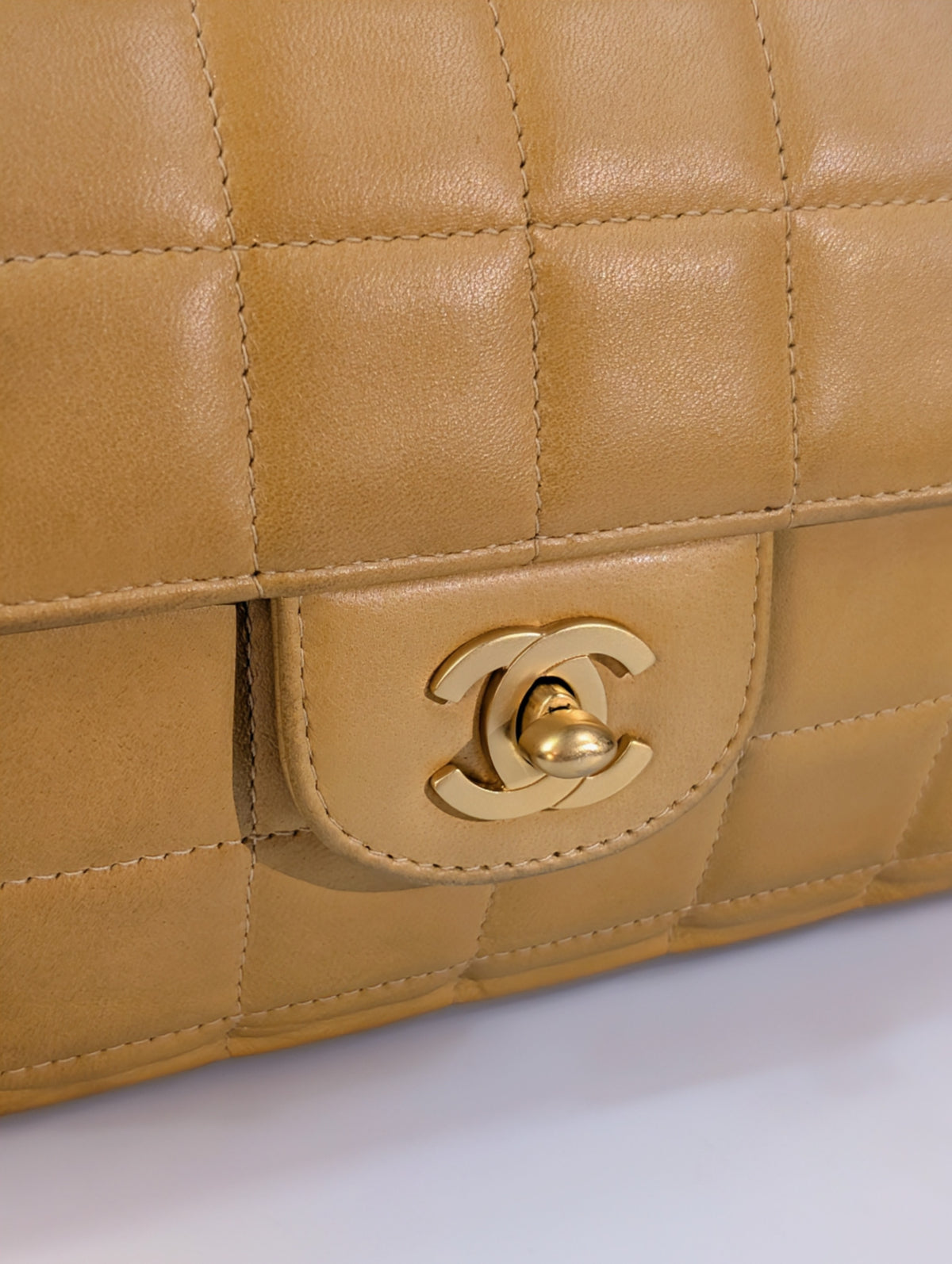 Chanel Vintage Butterscotch “Chocolate Bar” Flap Maxi Clutch