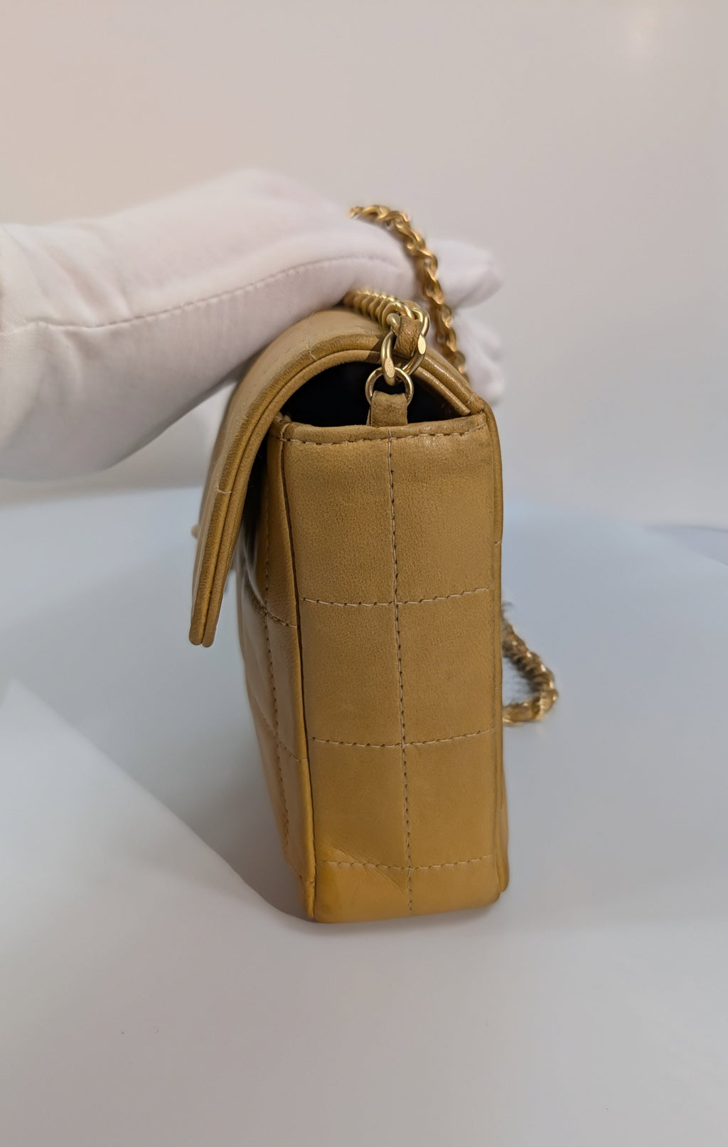 Chanel Vintage Butterscotch “Chocolate Bar” Flap Maxi Clutch