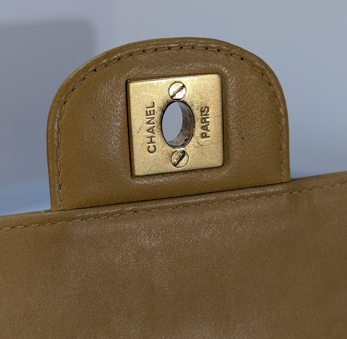 Chanel Vintage Butterscotch “Chocolate Bar” Flap Maxi Clutch