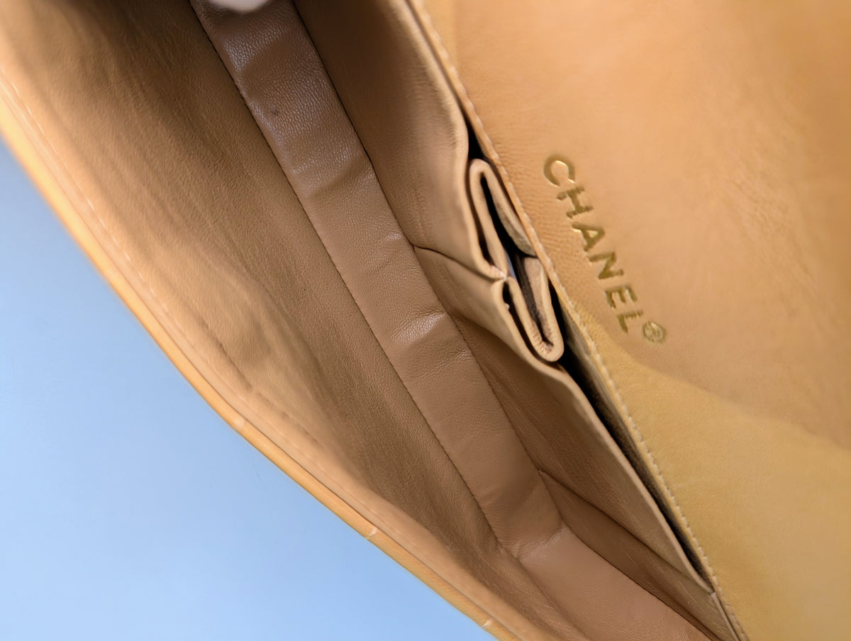 Chanel Vintage Butterscotch “Chocolate Bar” Flap Maxi Clutch