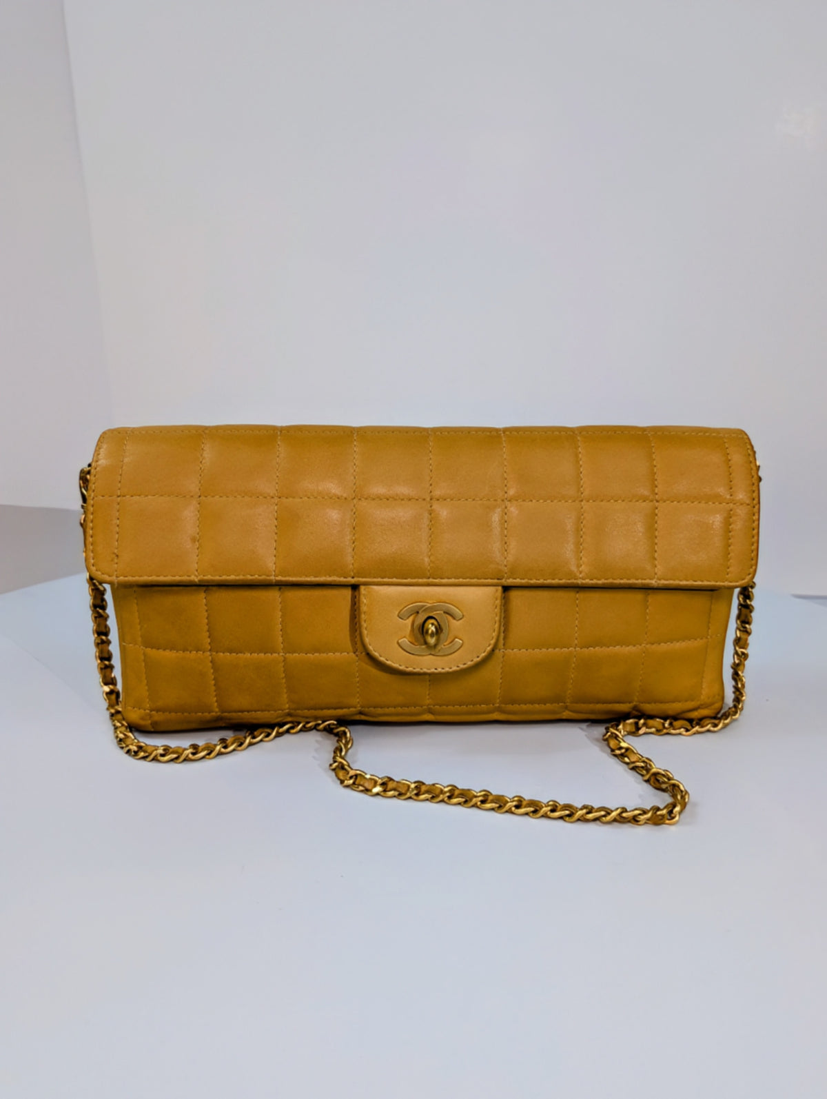 Chanel Vintage Butterscotch “Chocolate Bar” Flap Maxi Clutch