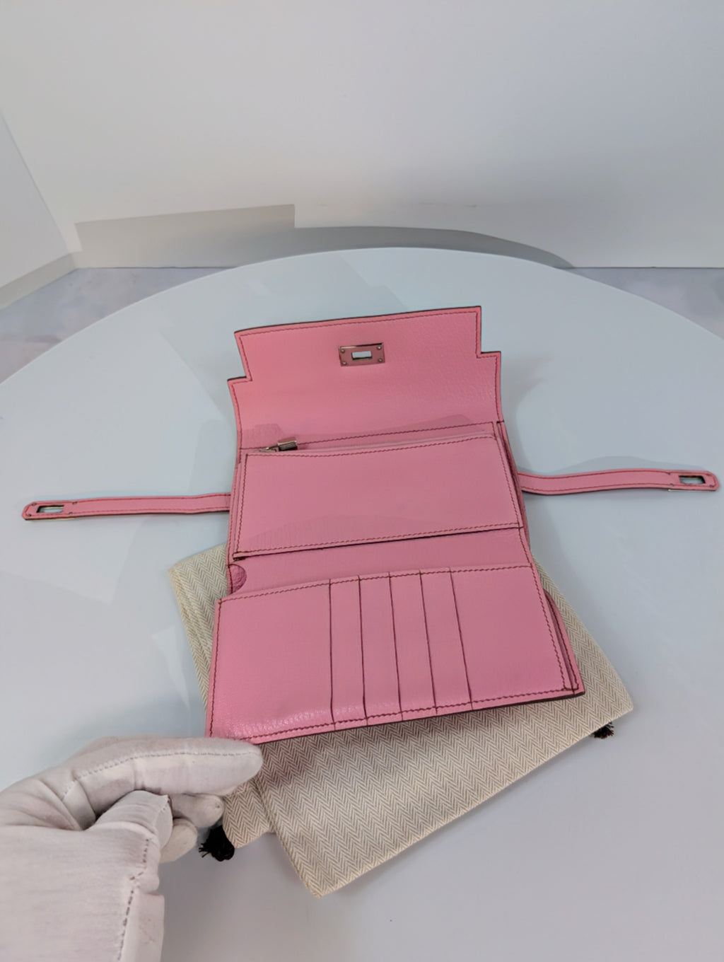 Hermes Pink Rose Kelly Compact Classique Wallet