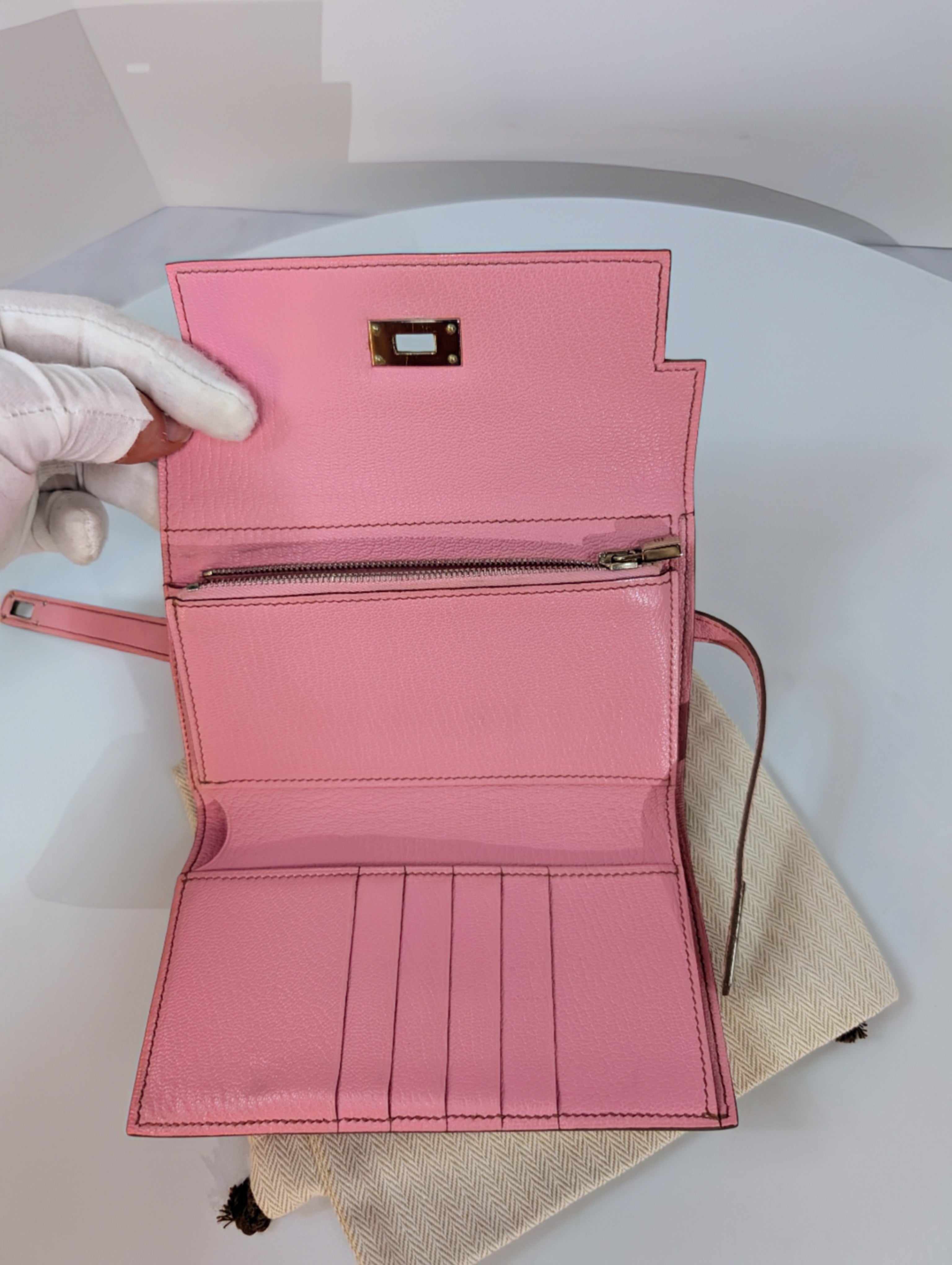 Hermes Pink Rose Kelly Compact Classique Wallet