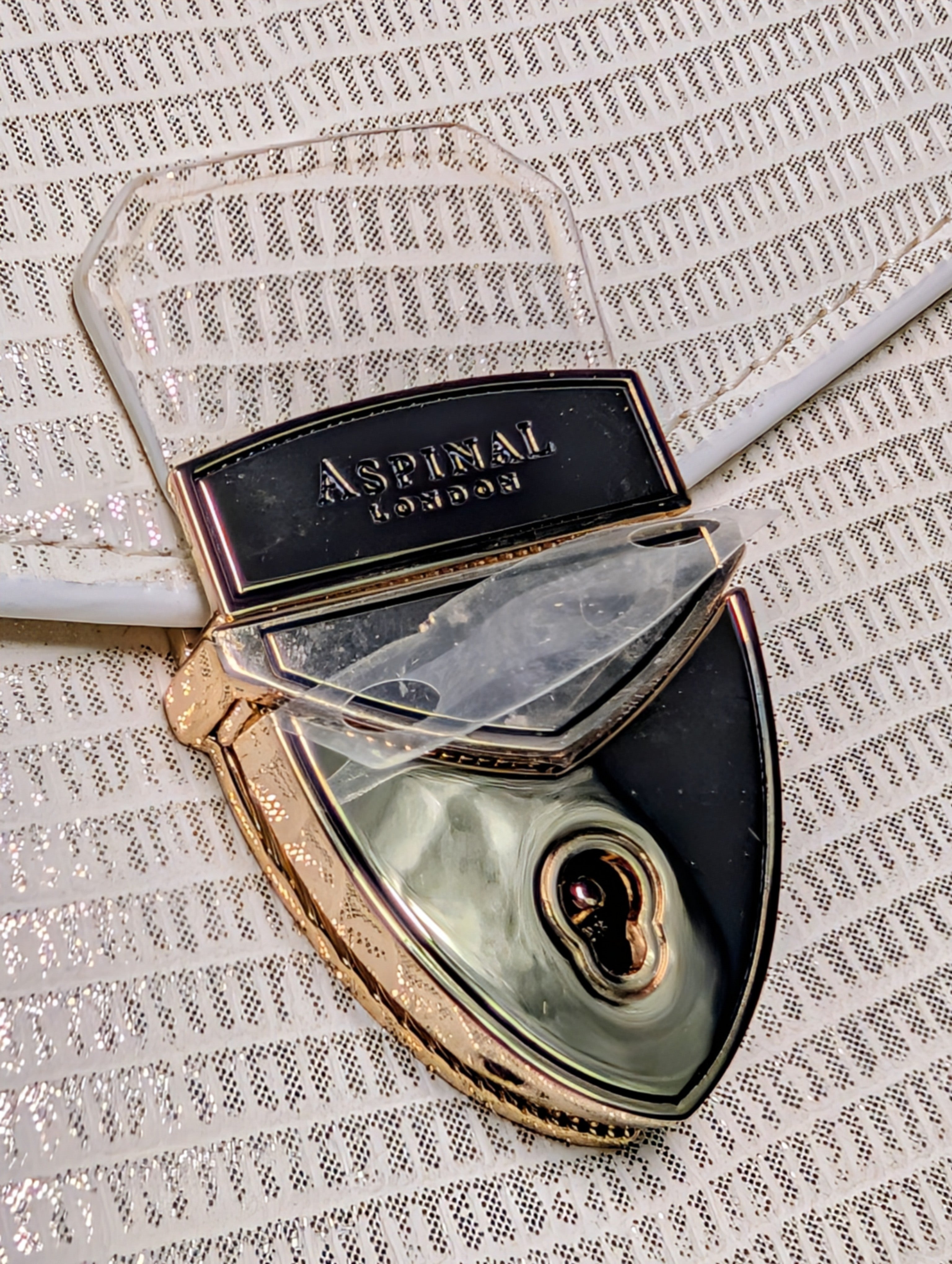 Aspinal of London Ivory White Lizard Embossed Calfskin Mini Mayfair Bag