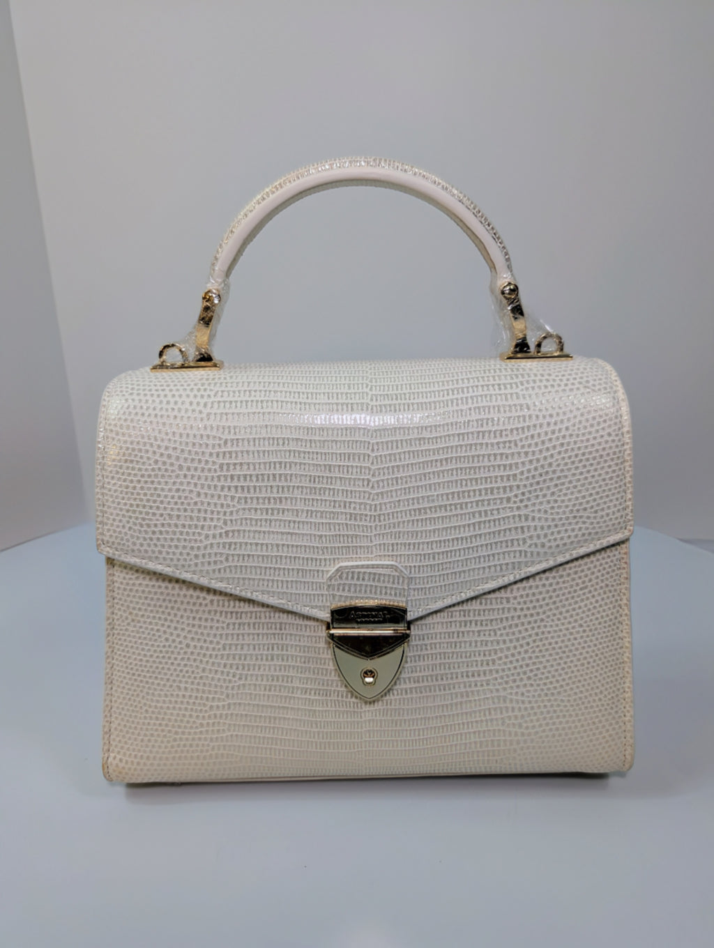 Aspinal of London Ivory White Lizard Embossed Calfskin Mini Mayfair Bag