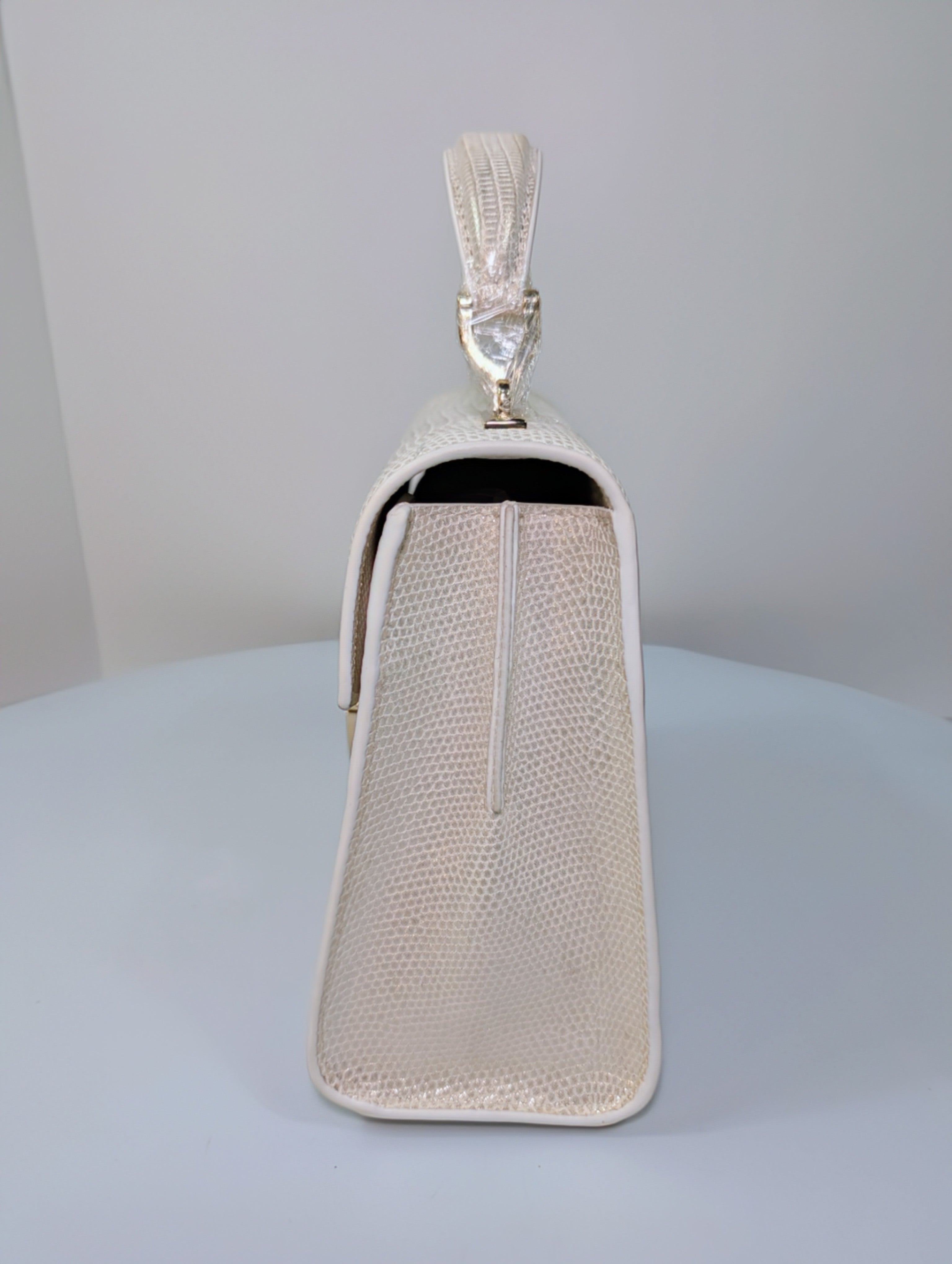 Aspinal of London Ivory White Lizard Embossed Calfskin Mini Mayfair Bag