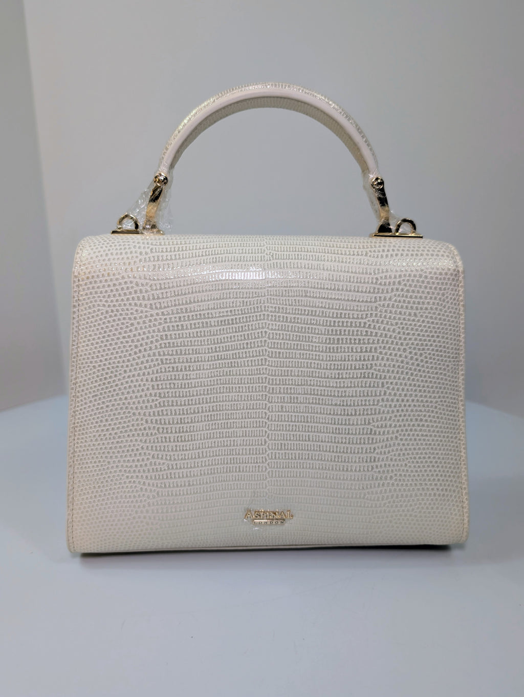 Aspinal of London Ivory White Lizard Embossed Calfskin Mini Mayfair Bag