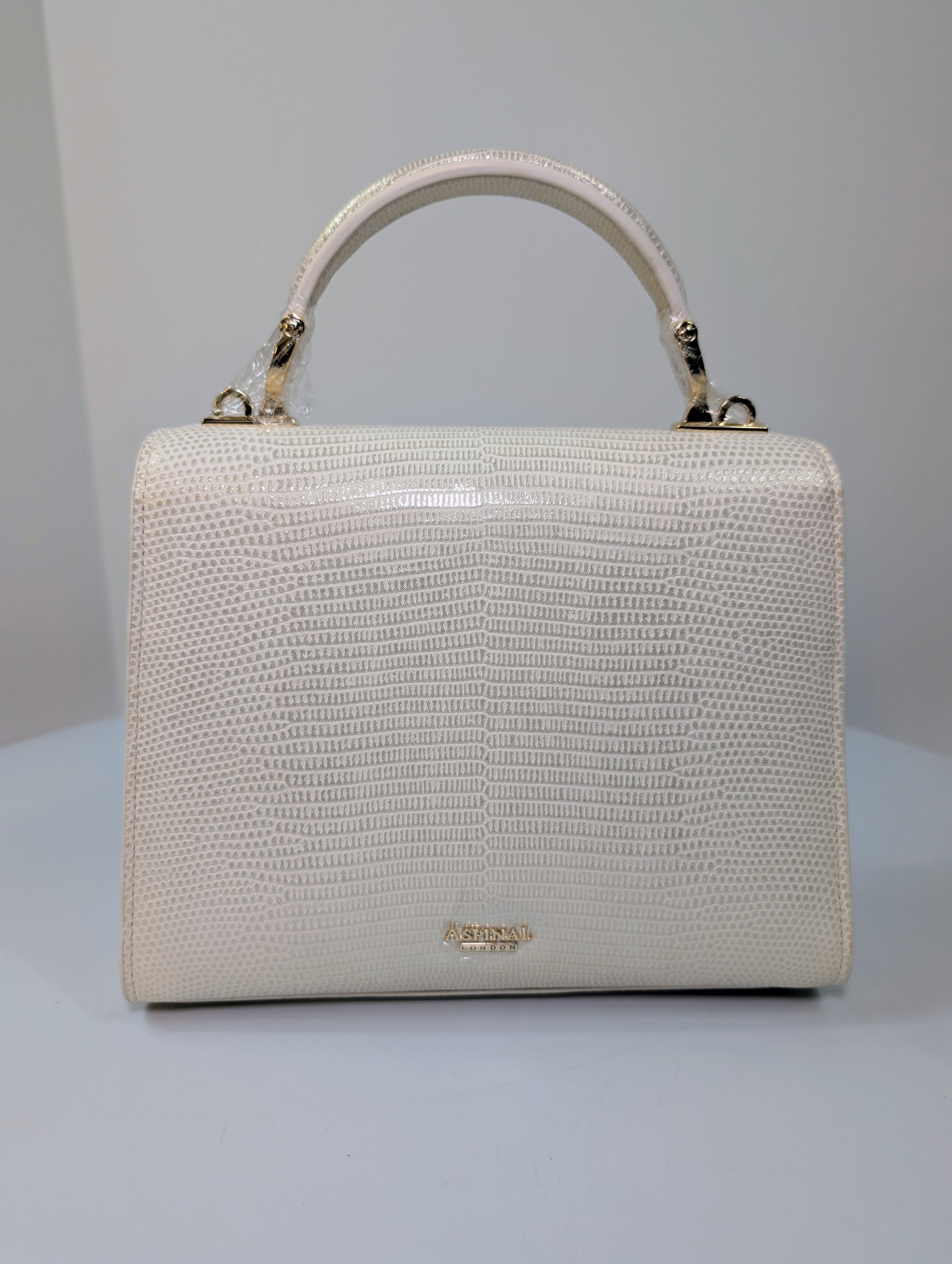 Aspinal of London Ivory White Lizard Embossed Calfskin Mini Mayfair Bag