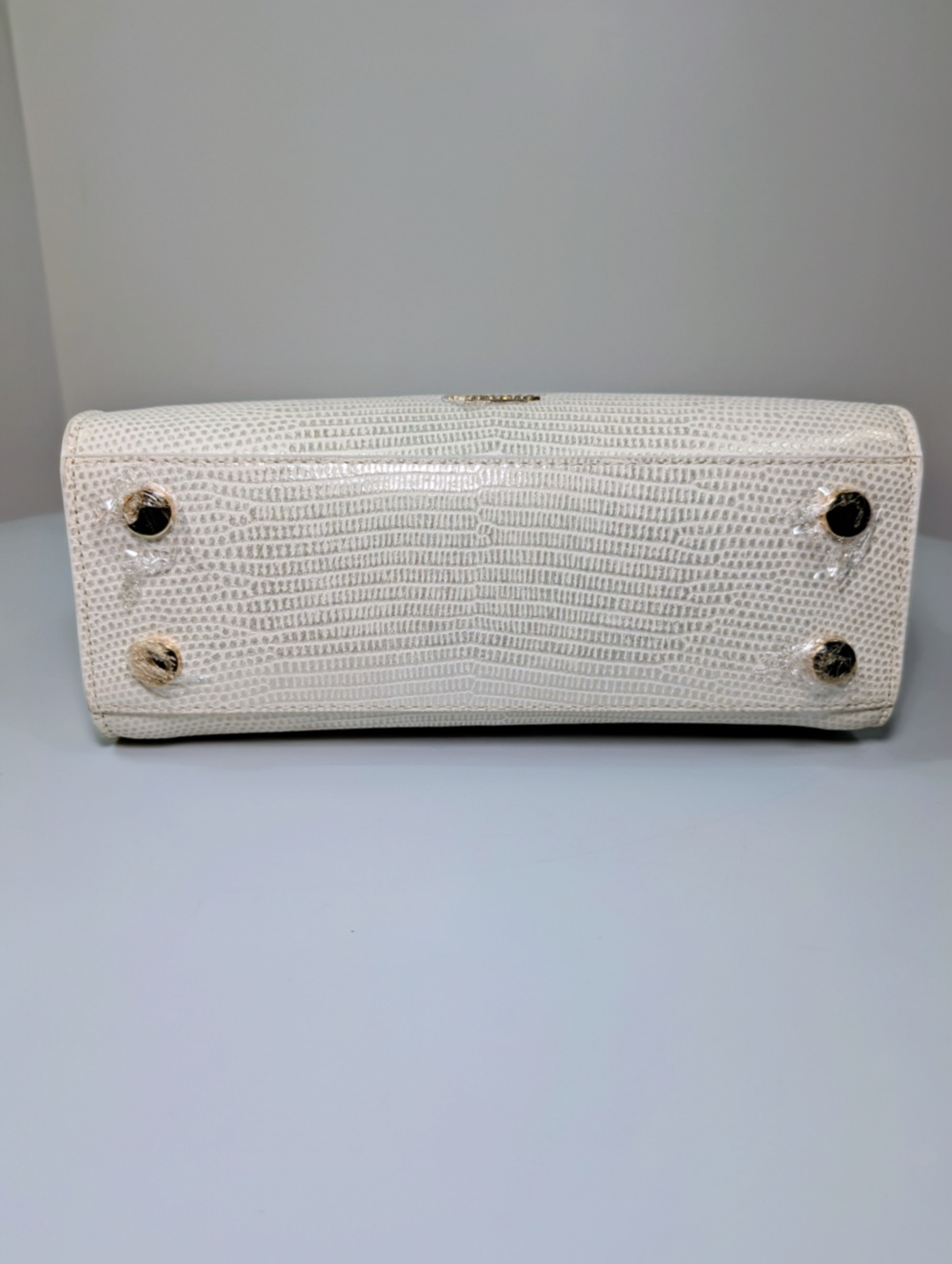 Aspinal of London Ivory White Lizard Embossed Calfskin Mini Mayfair Bag