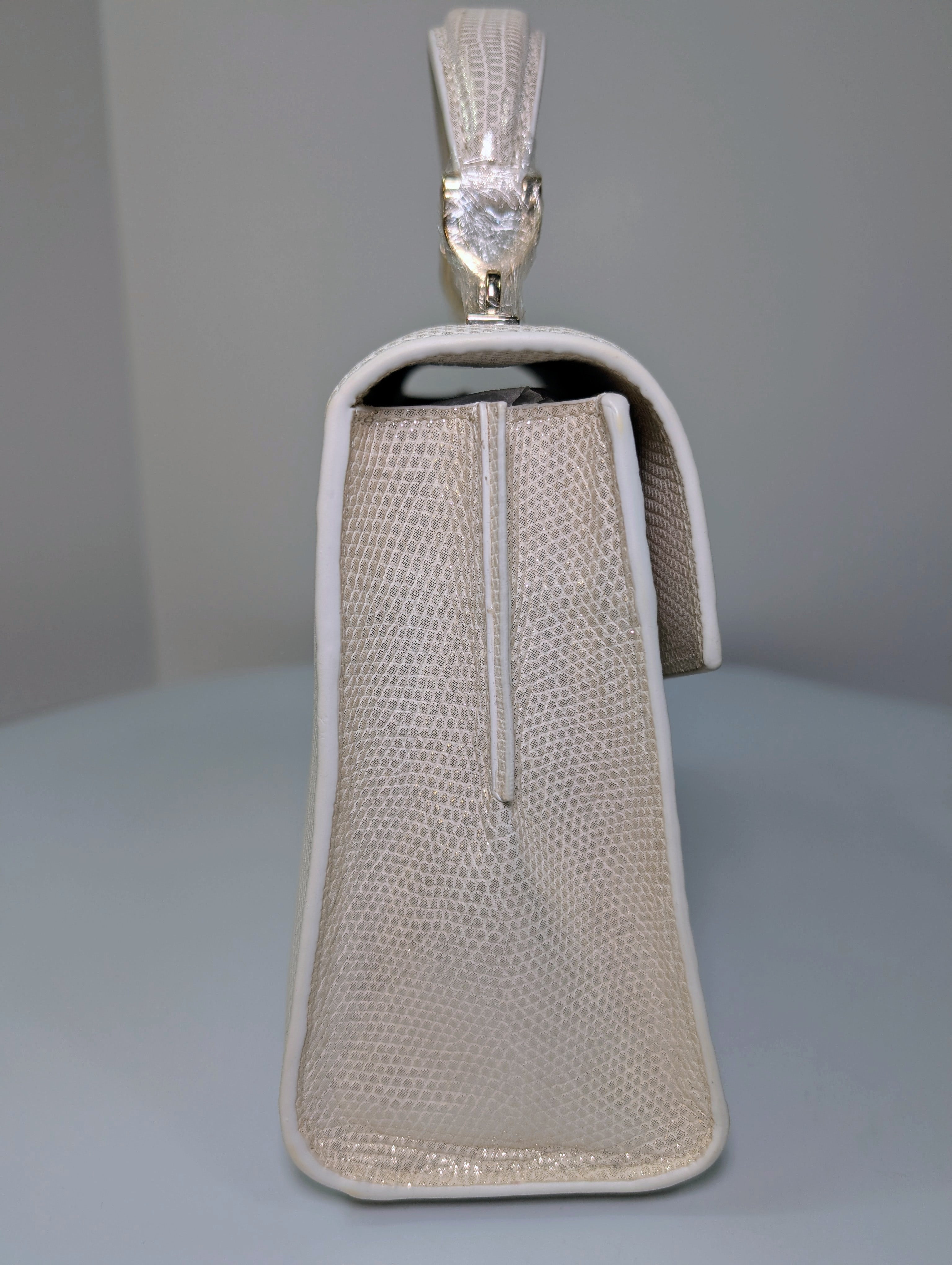 Aspinal of London Ivory White Lizard Embossed Calfskin Mini Mayfair Bag