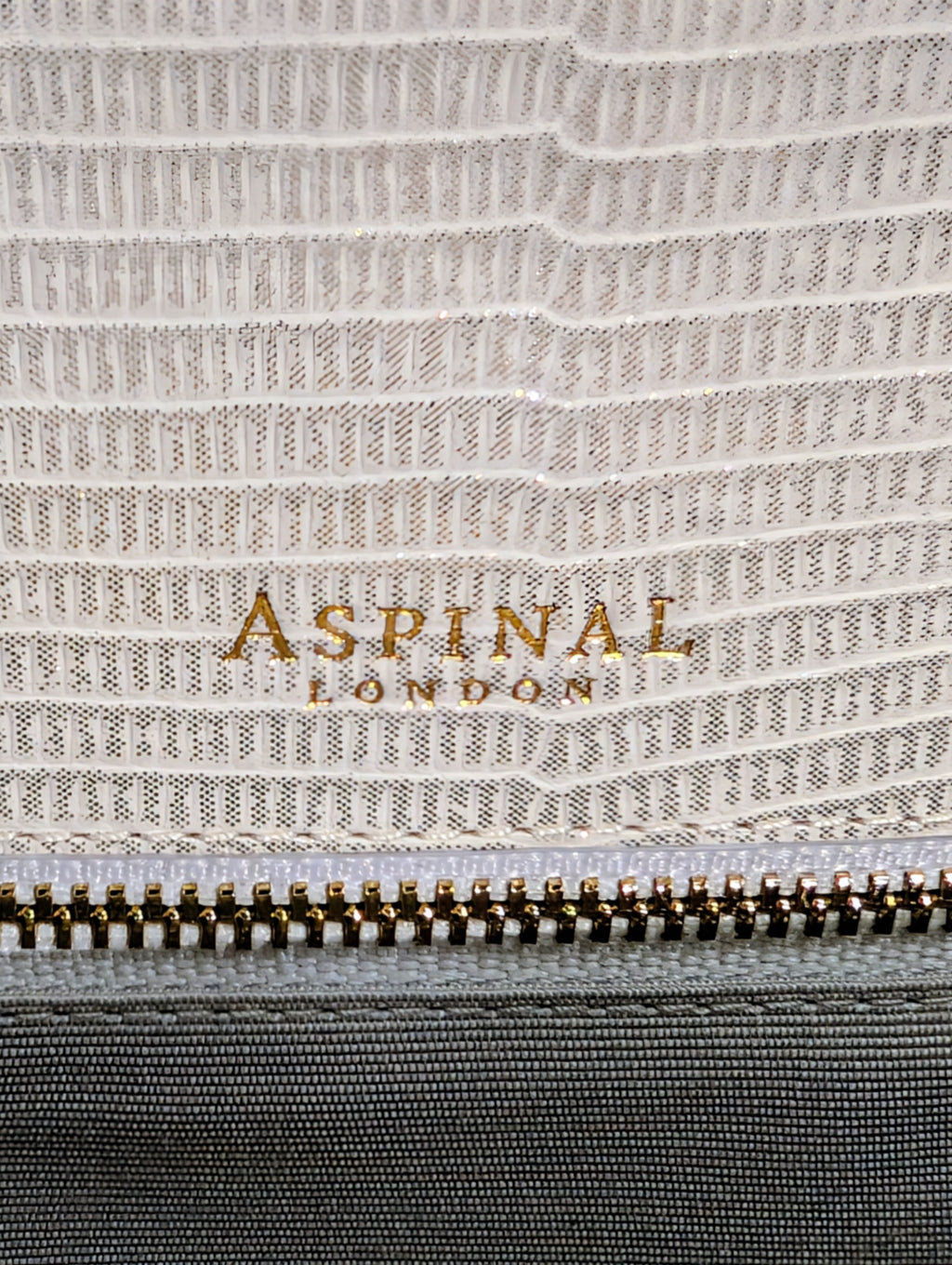Aspinal of London Ivory White Lizard Embossed Calfskin Mini Mayfair Bag