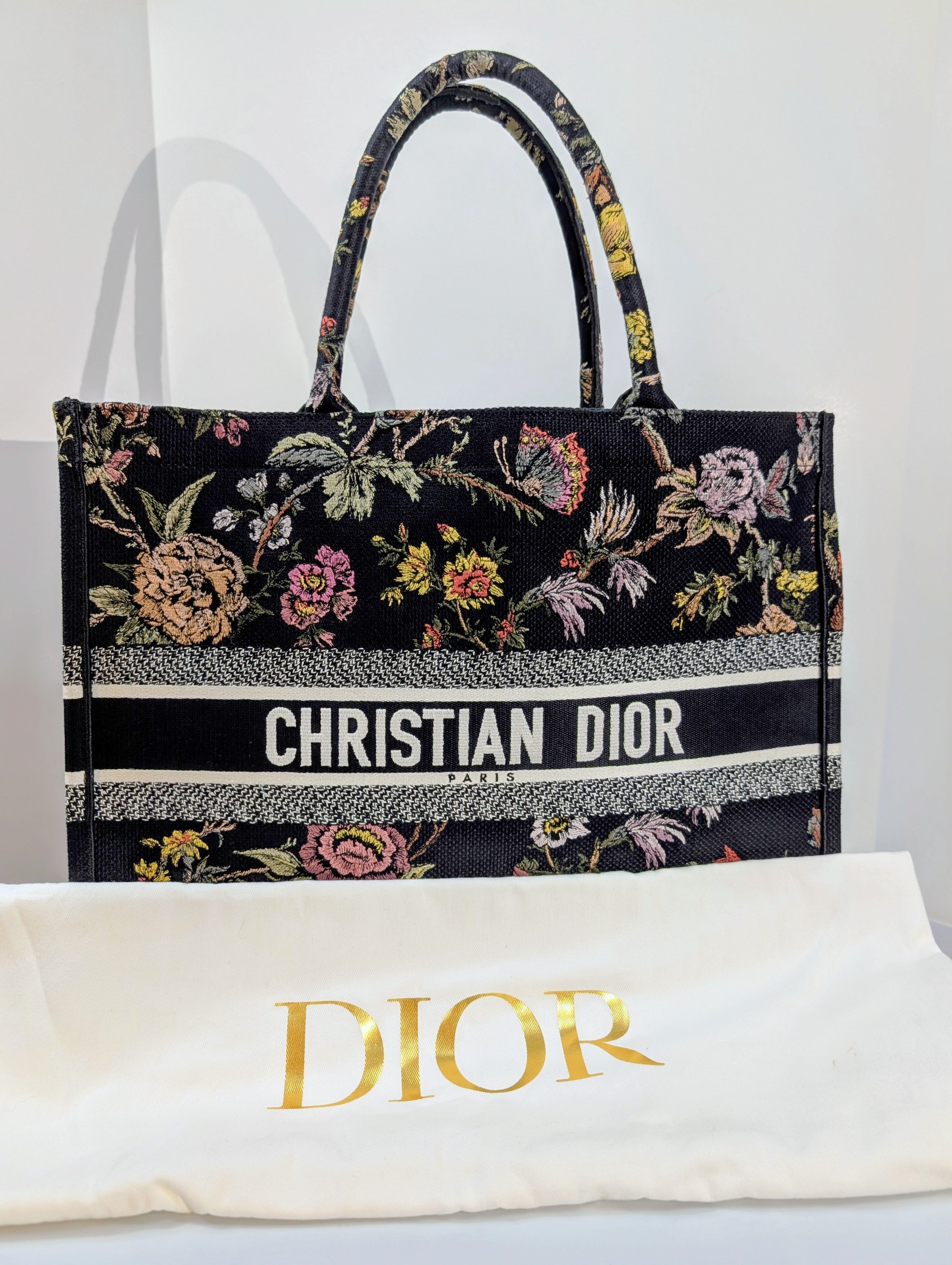 Christian Dior Black Floral Large Book Tote
