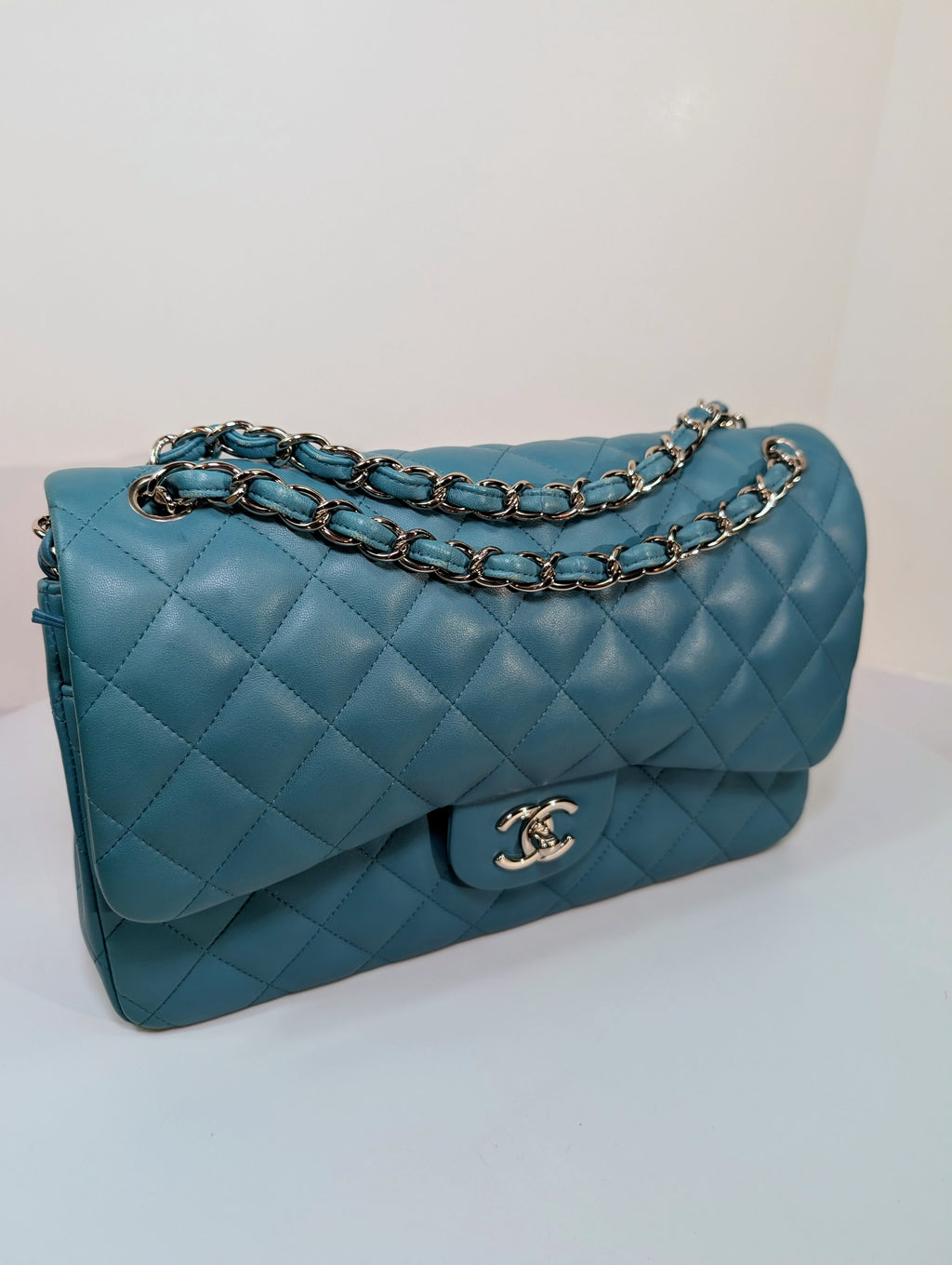Chanel Teal Quilted Lambskin Jumbo Classic Double Flap Bag