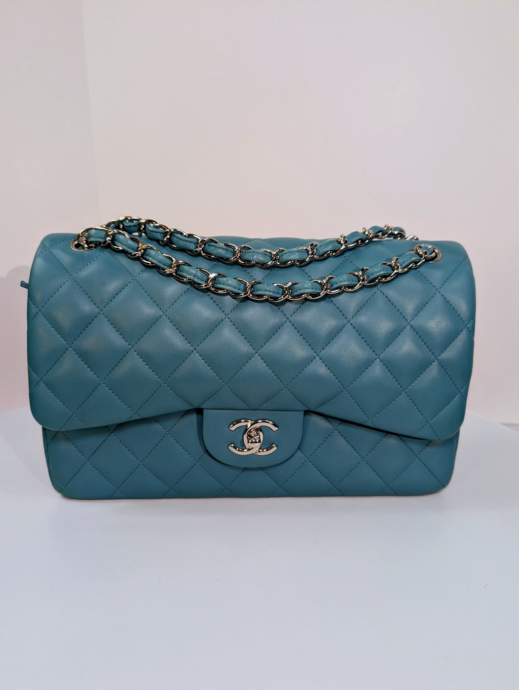 Chanel Teal Quilted Lambskin Jumbo Classic Double Flap Bag