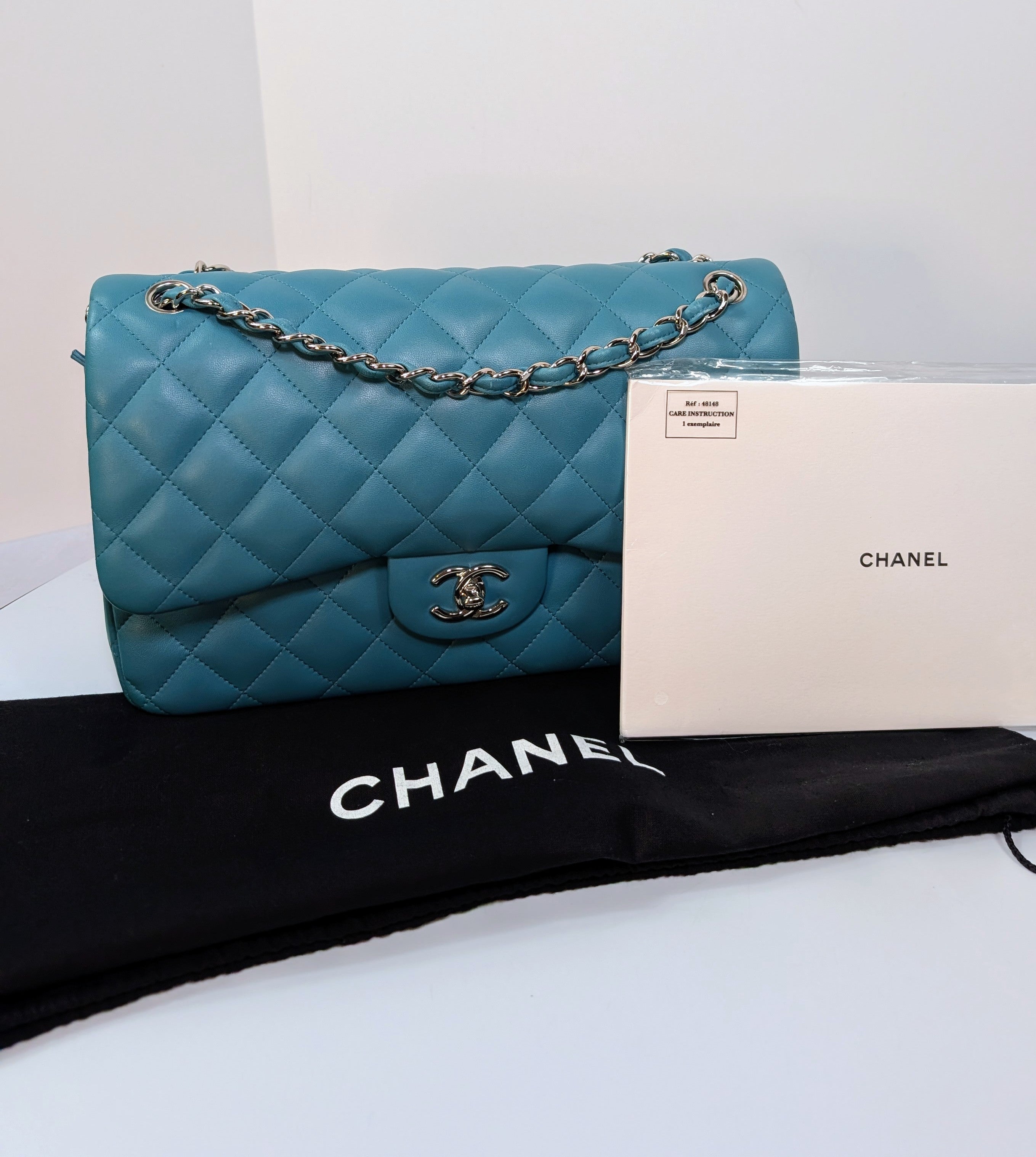 Chanel Teal Quilted Lambskin Jumbo Classic Double Flap Bag