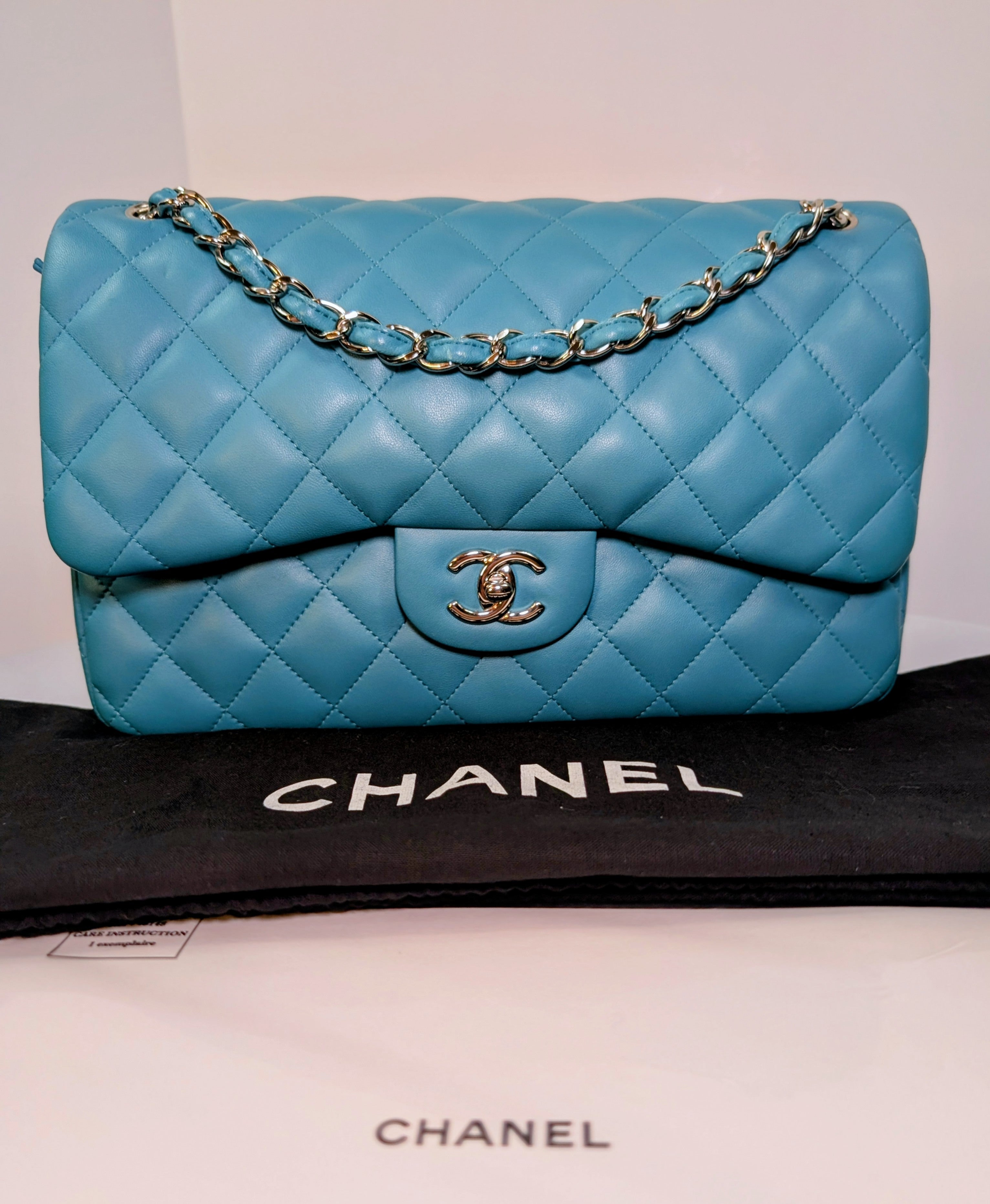 Chanel Teal Quilted Lambskin Jumbo Classic Double Flap Bag