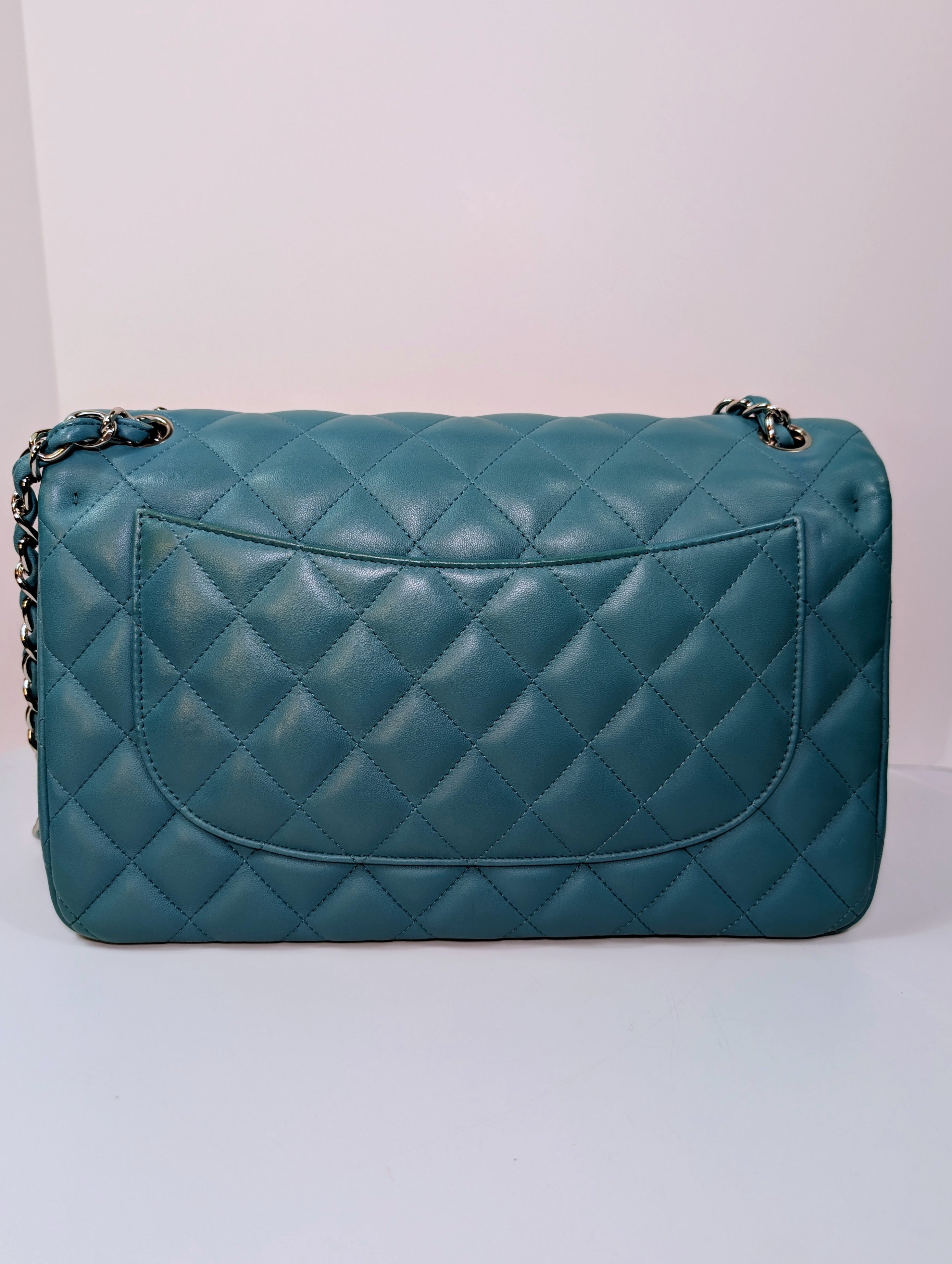 Chanel Teal Quilted Lambskin Jumbo Classic Double Flap Bag