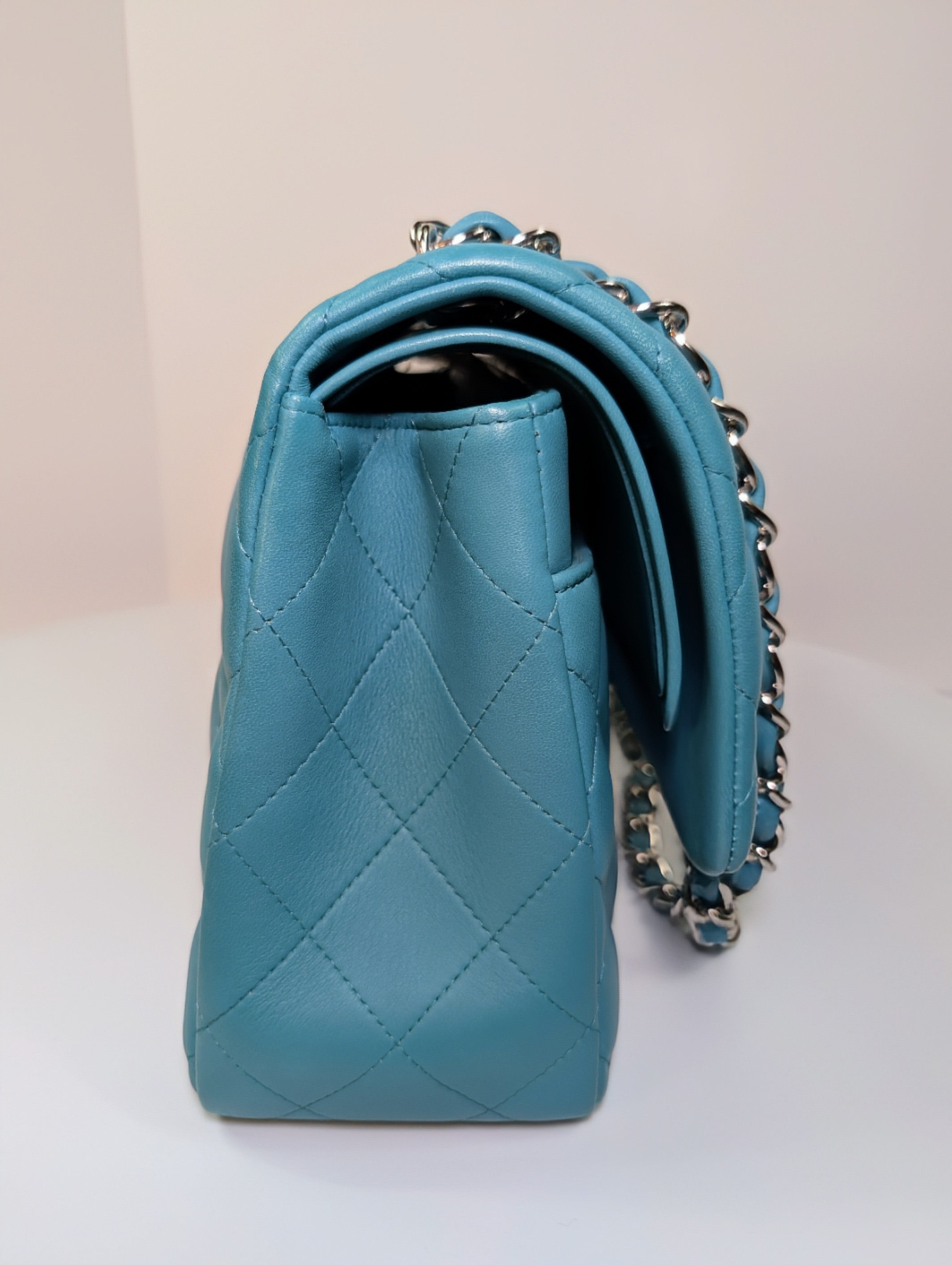 Chanel Teal Quilted Lambskin Jumbo Classic Double Flap Bag
