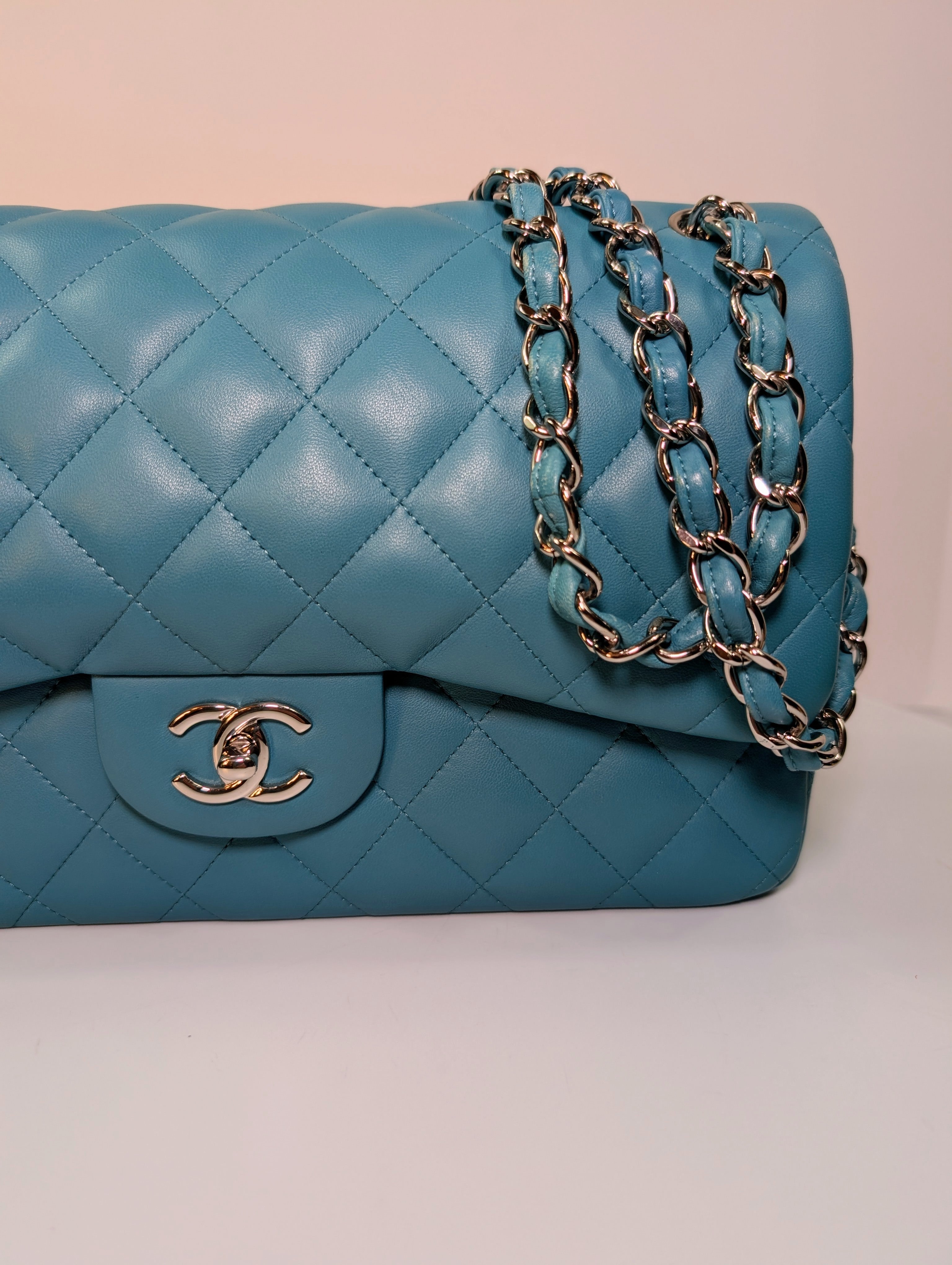 Chanel Teal Quilted Lambskin Jumbo Classic Double Flap Bag