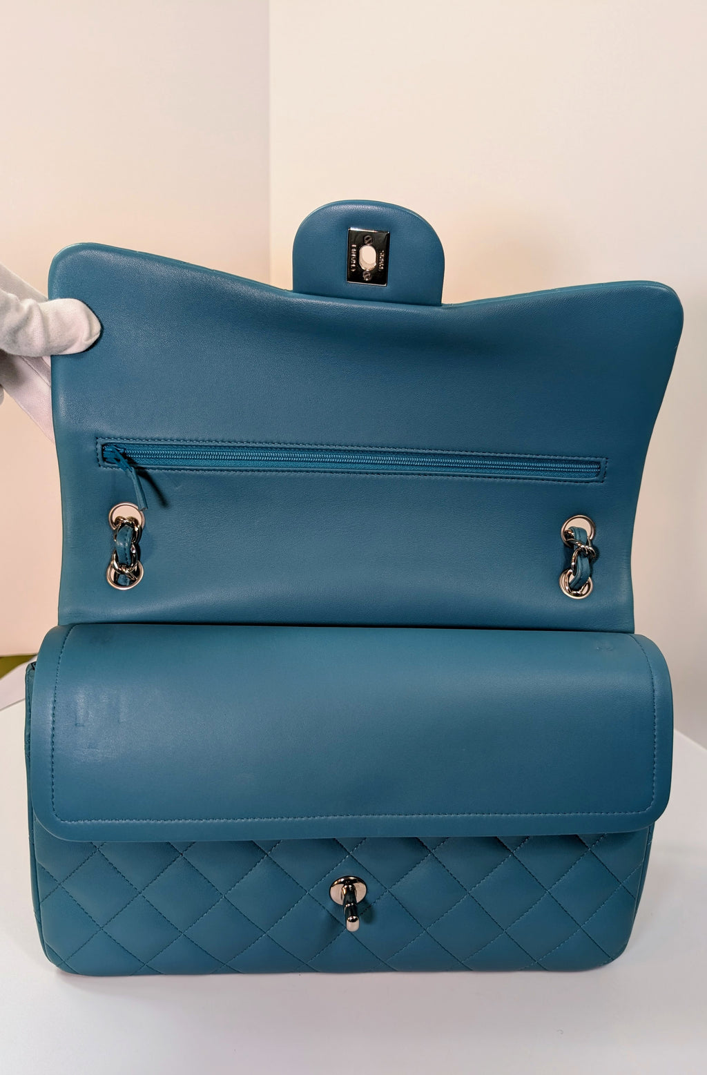 Chanel Teal Quilted Lambskin Jumbo Classic Double Flap Bag