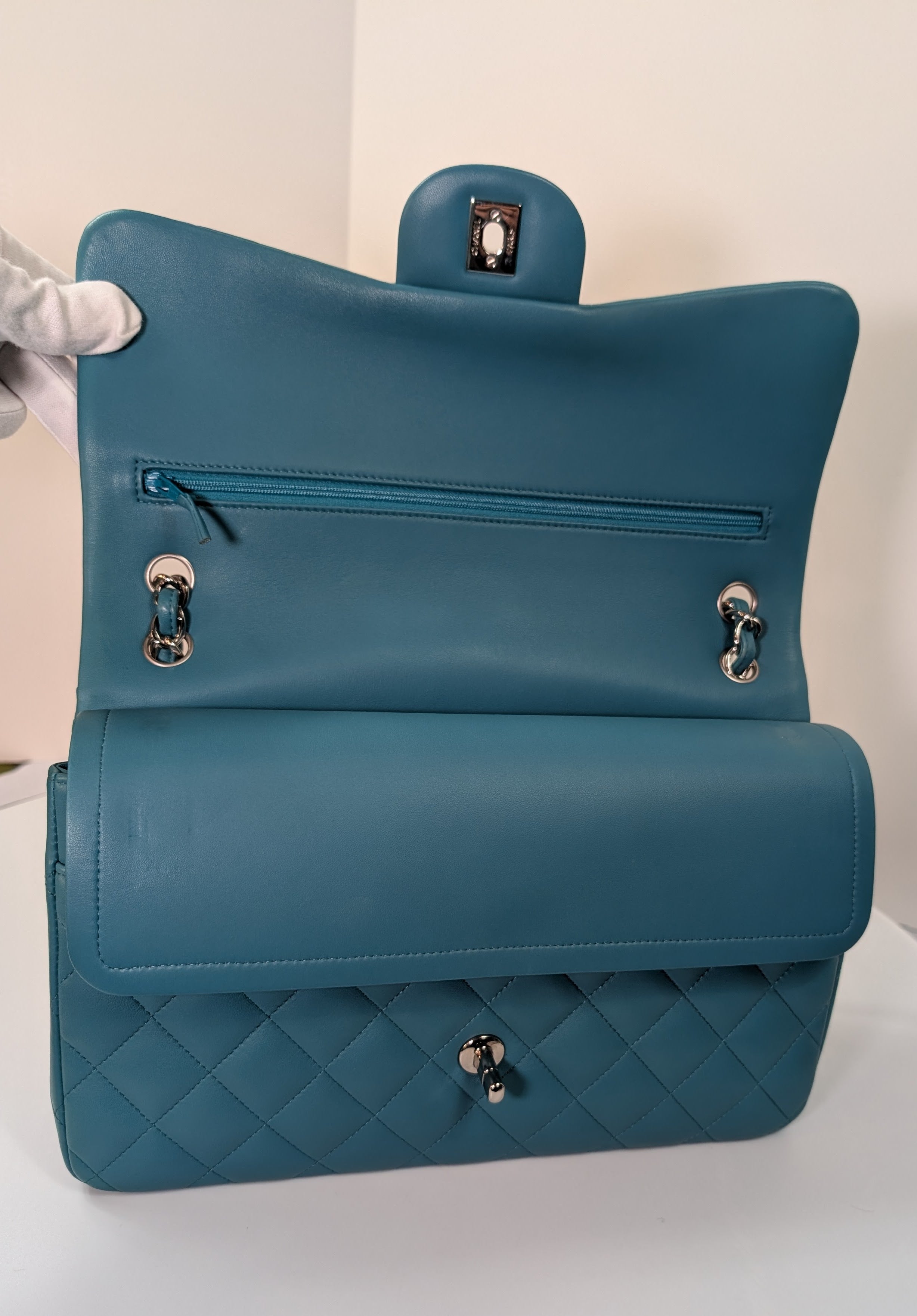 Chanel Teal Quilted Lambskin Jumbo Classic Double Flap Bag